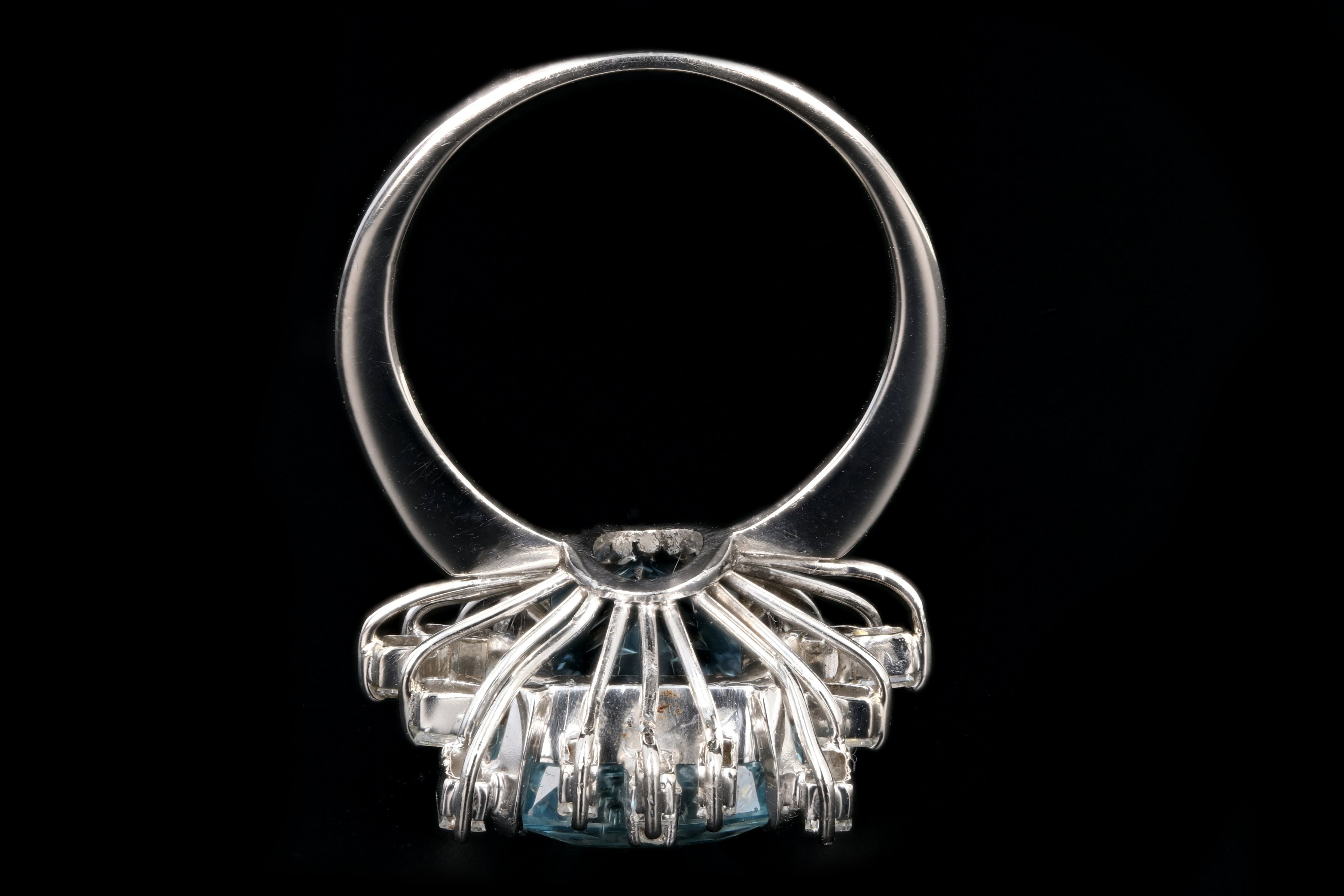 Retro 18K White Gold 6.5 Carat Aquamarine and Diamond Ring - Queen May