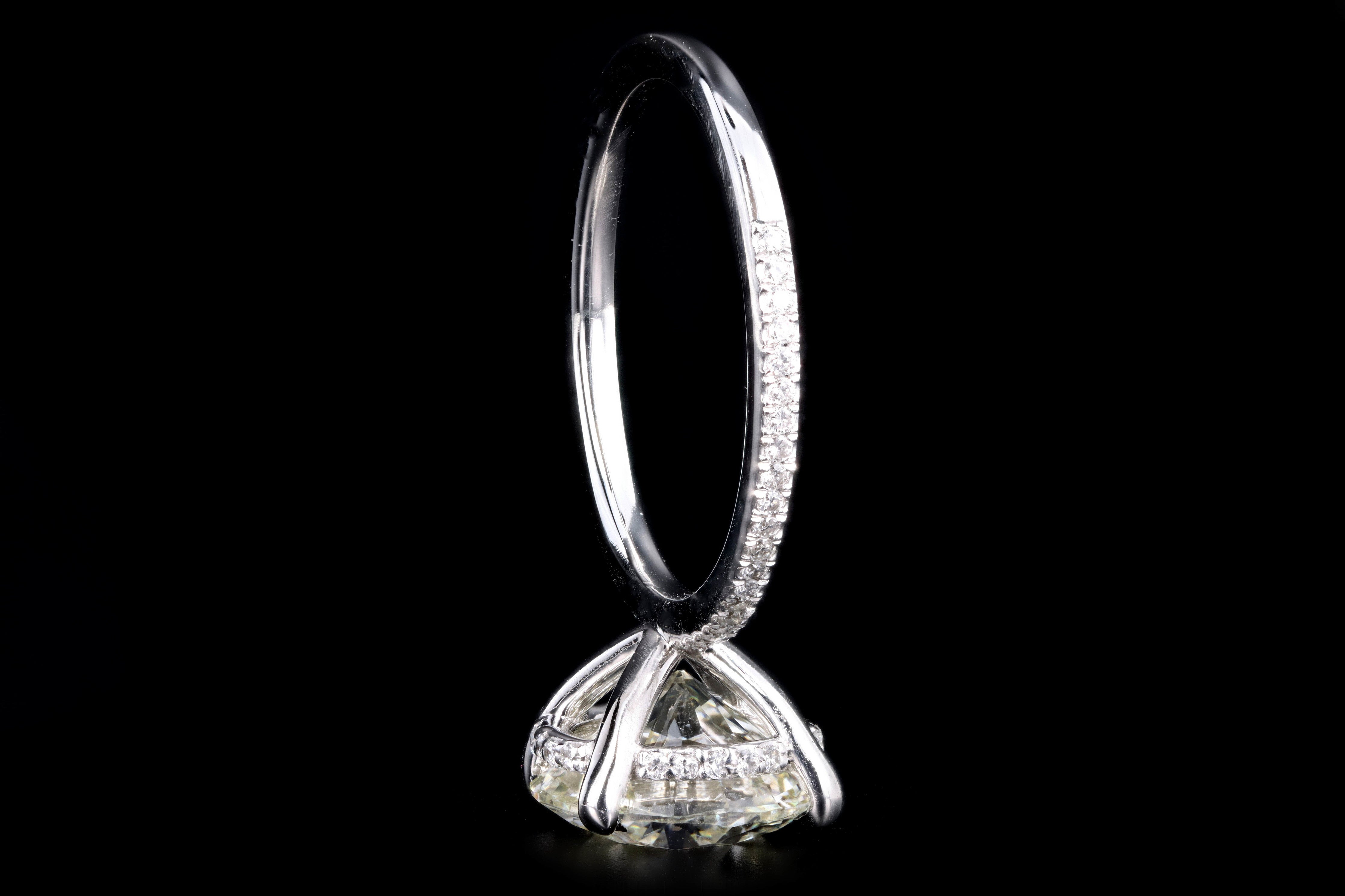 New 14K White Gold 3.51 Carat Round Brilliant Cut Diamond Engagement Ring GIA Certified - Queen May