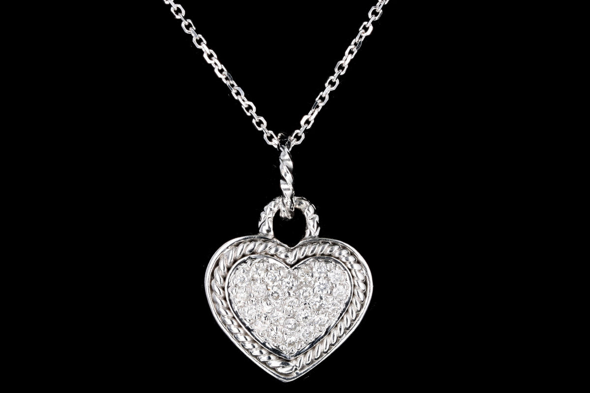18K White Gold .25 Carat Total Weight Diamond Heart Pendant Necklace - Queen May