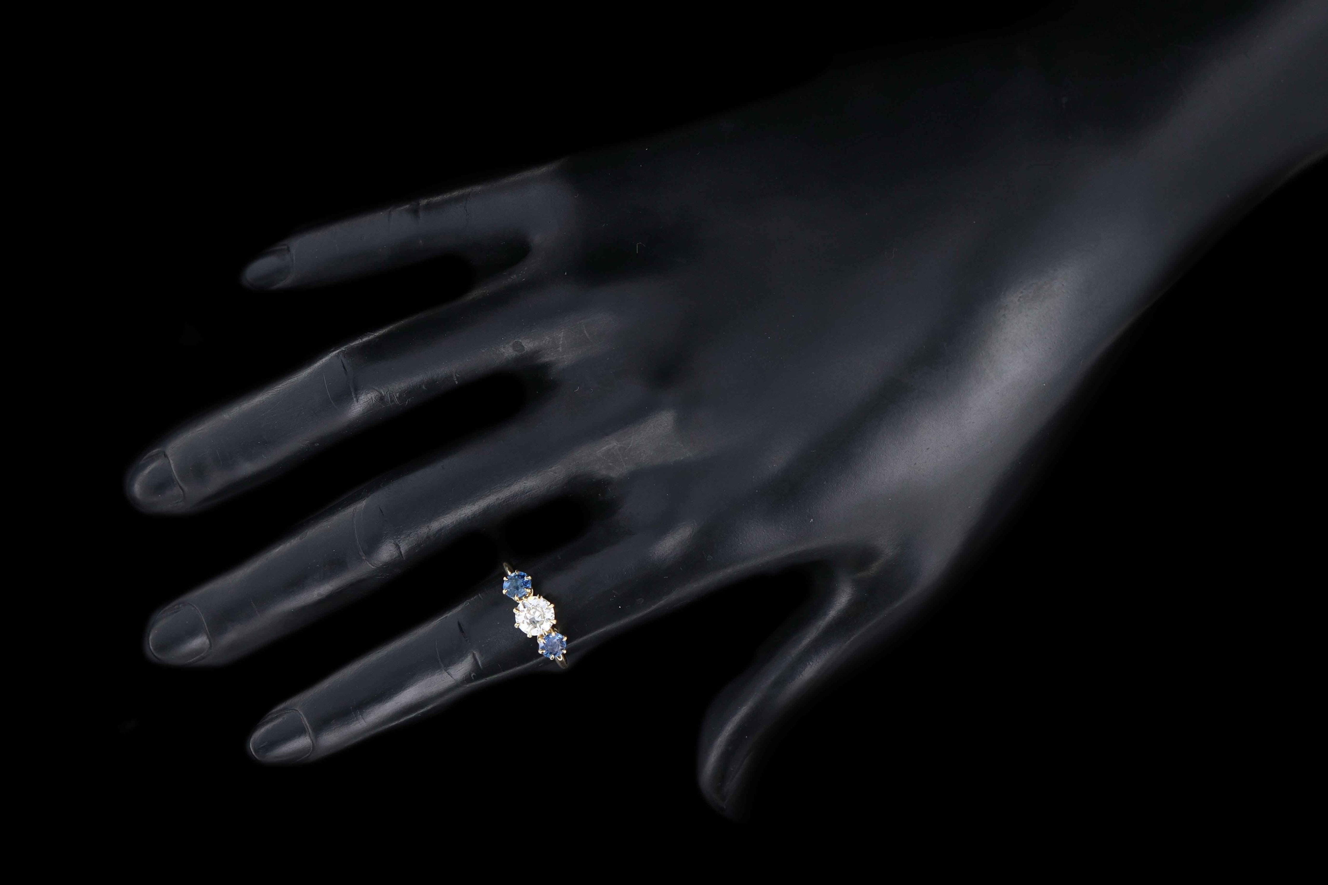 New Vintage Inspired 18K Yellow Gold .65 Carat Old European Cut Diamond & Yogo Gulch Sapphire Ring - Queen May