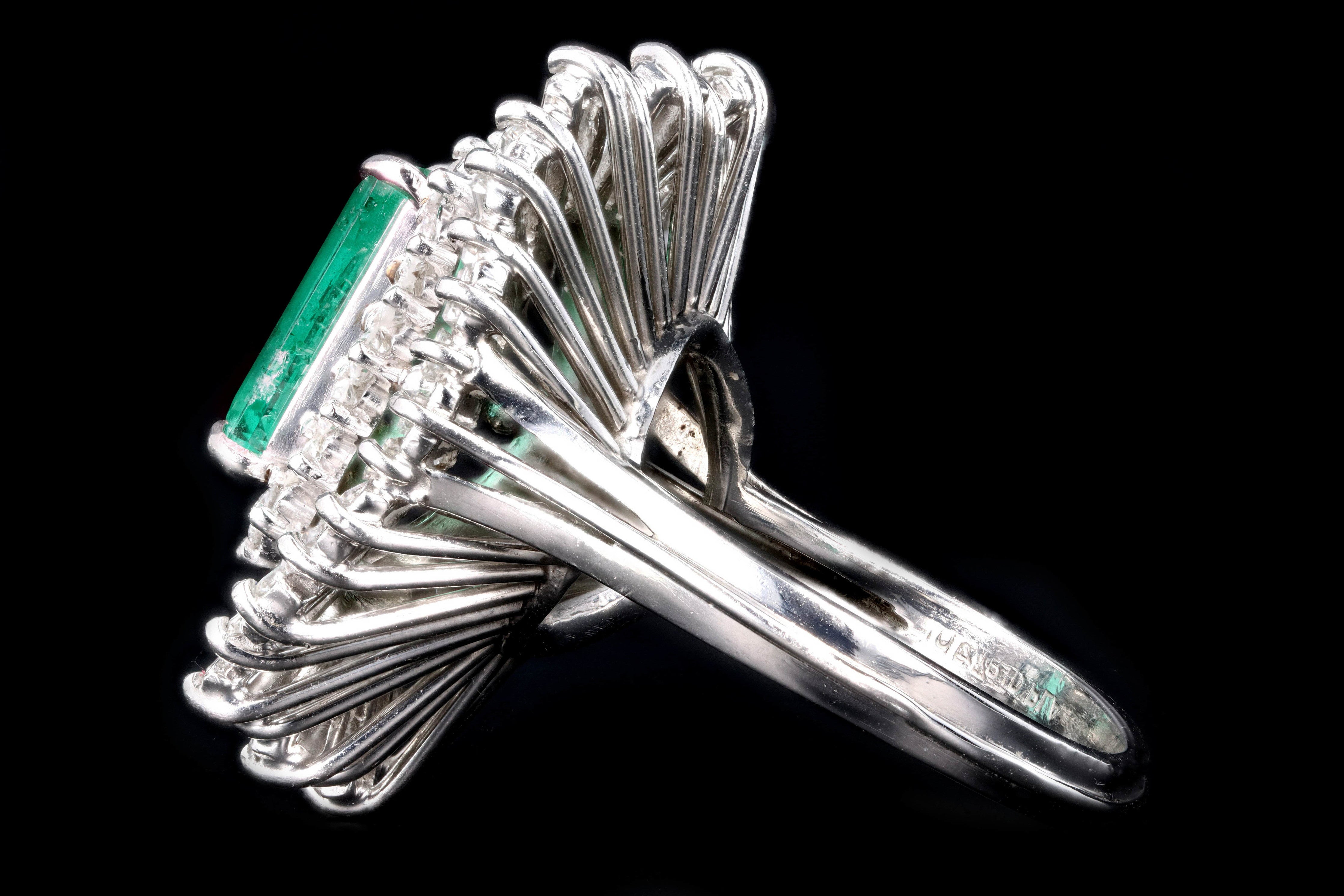 Retro Platinum 2.29 Carat Colombian Emerald & Diamond Ring GIA Certified - Queen May