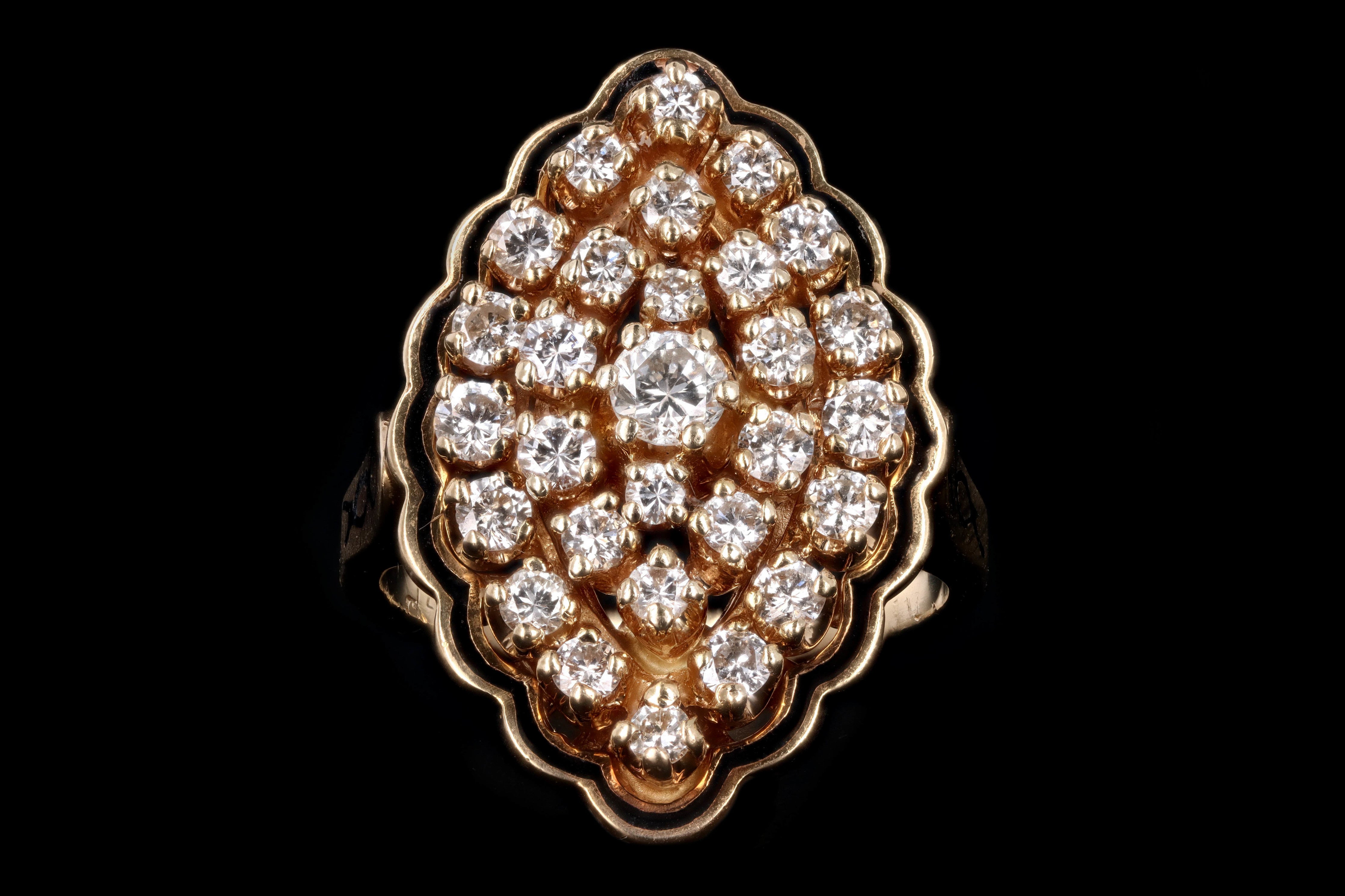 Modern Victorian Inspired 14K Yellow Gold 1.25 Carat Round Brilliant Diamond Navette Cluster Ring - Queen May
