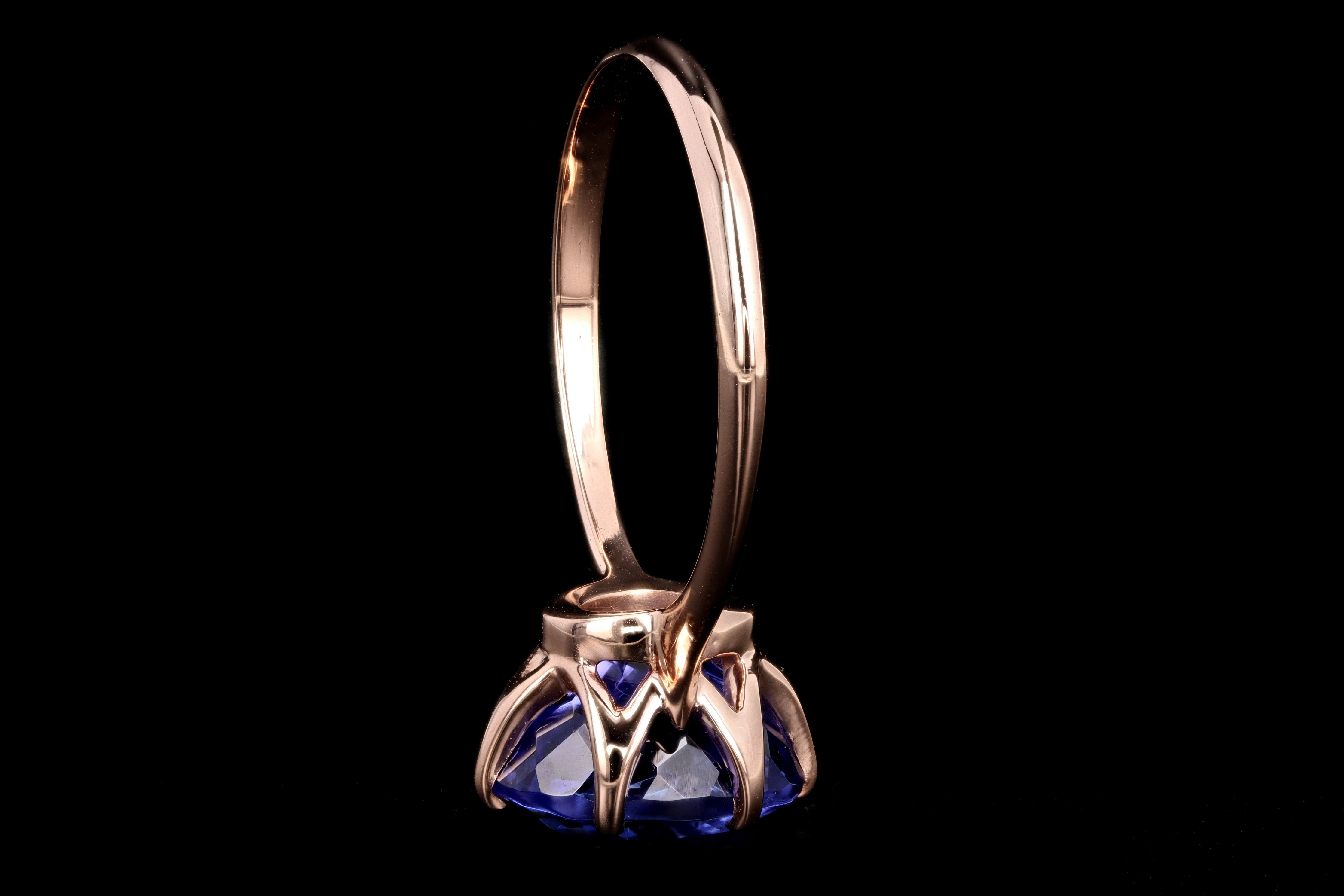 New Vintage Inspired 18K Rose Gold 3.39 Carat Oval Tanzanite Ring - Queen May