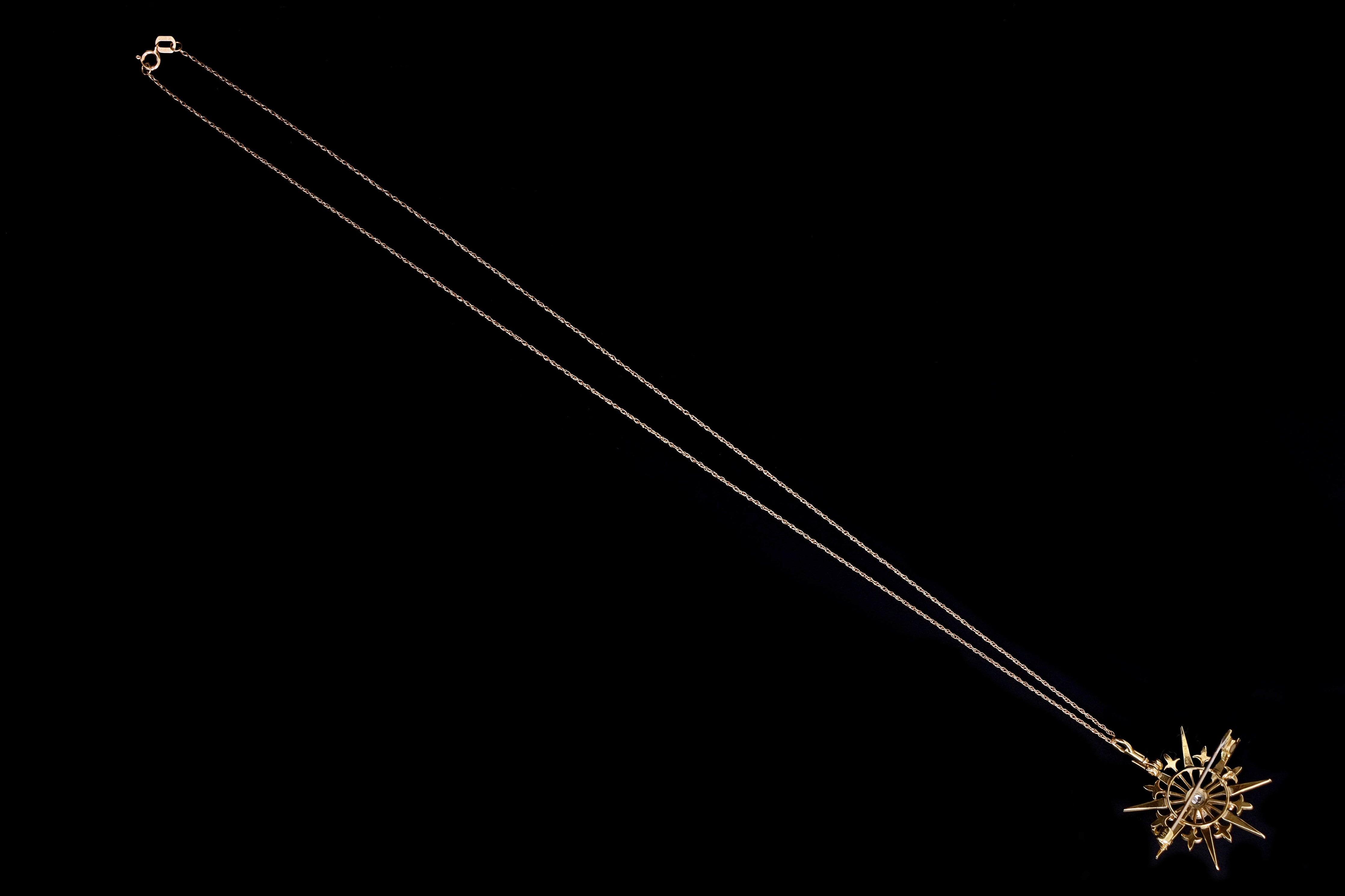 Victorian 14K Gold .42 Carat Old European Cut Diamond Pendant Necklace - Queen May