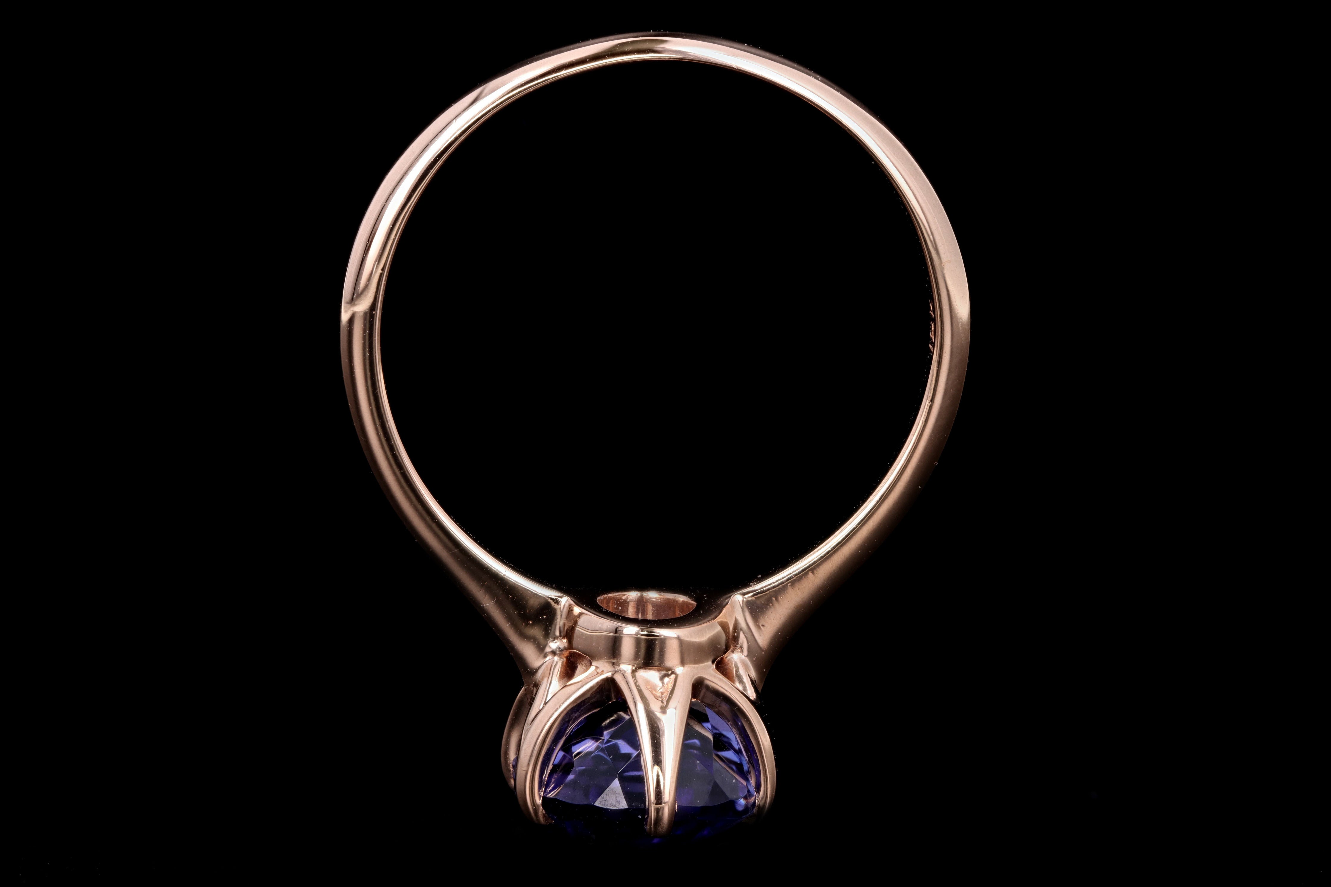 New Vintage Inspired 18K Rose Gold 3.39 Carat Oval Tanzanite Ring - Queen May