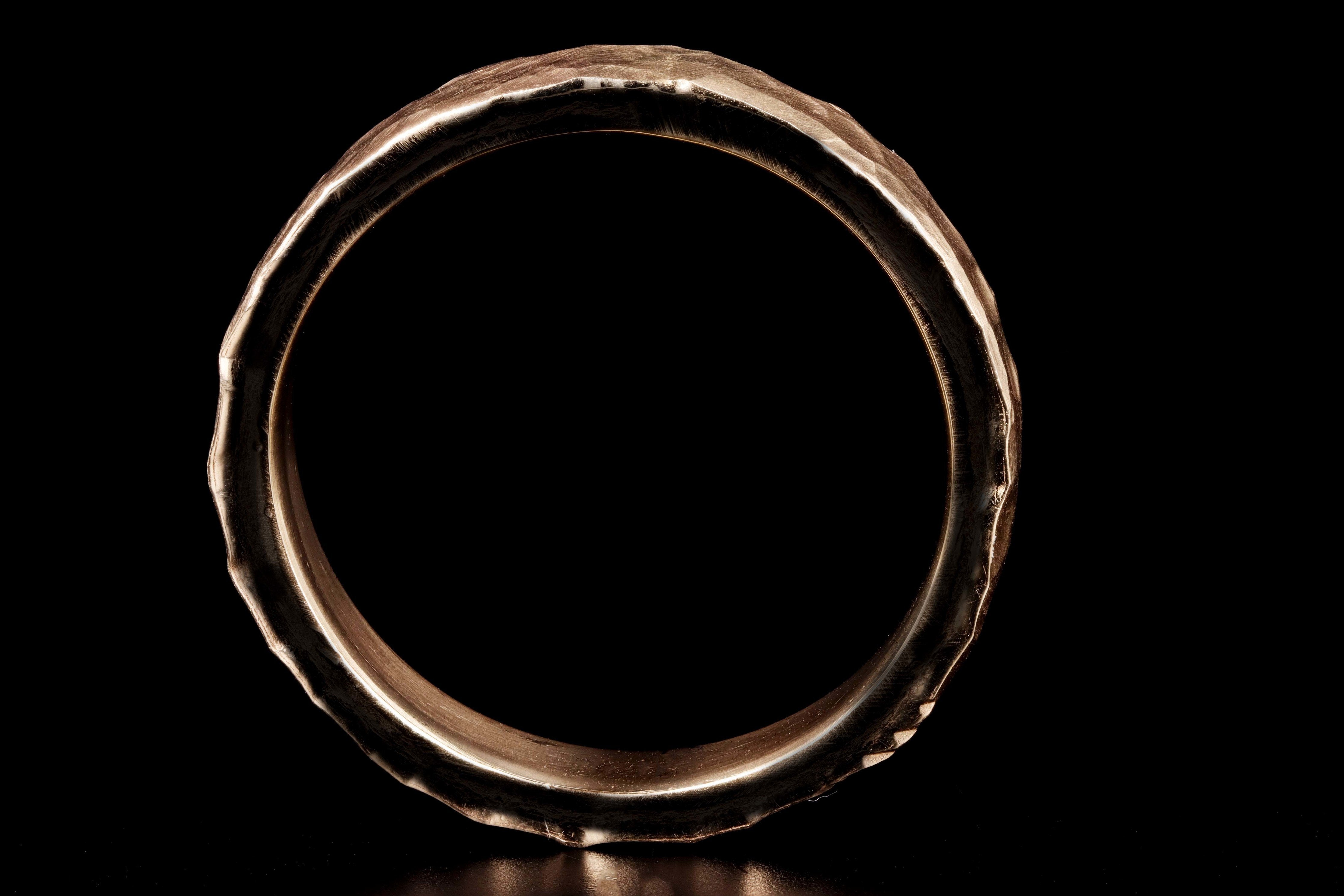 New Handmade Hammered 14K Yellow Gold Mens Wedding Band - Queen May