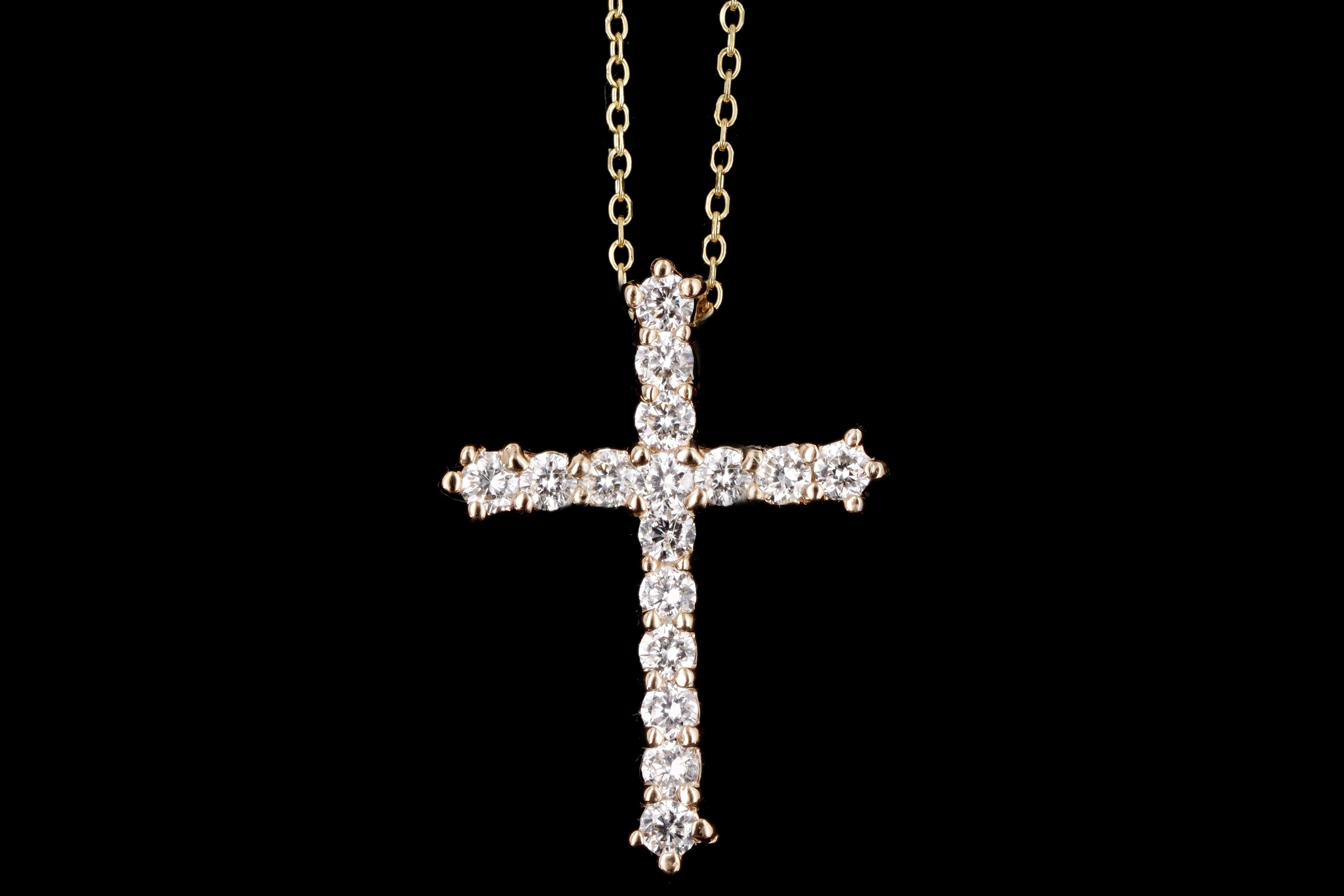 New 14K Gold .50 Carat Round Brilliant Diamond Cross Pendant Necklace - Queen May