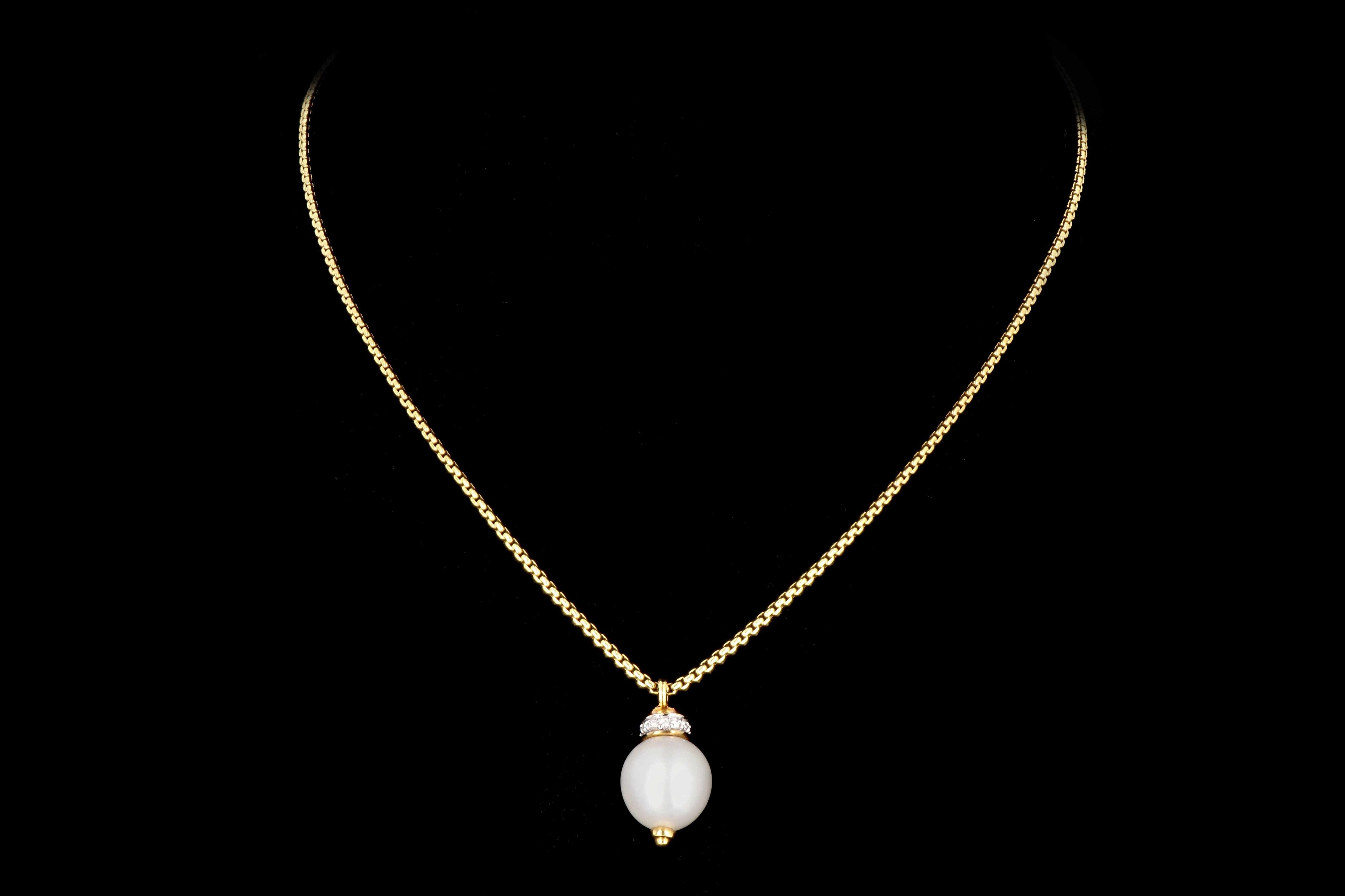 David Yurman 18K Gold Diamond & 12mm Pearl Pendant w/ Chain - Queen May
