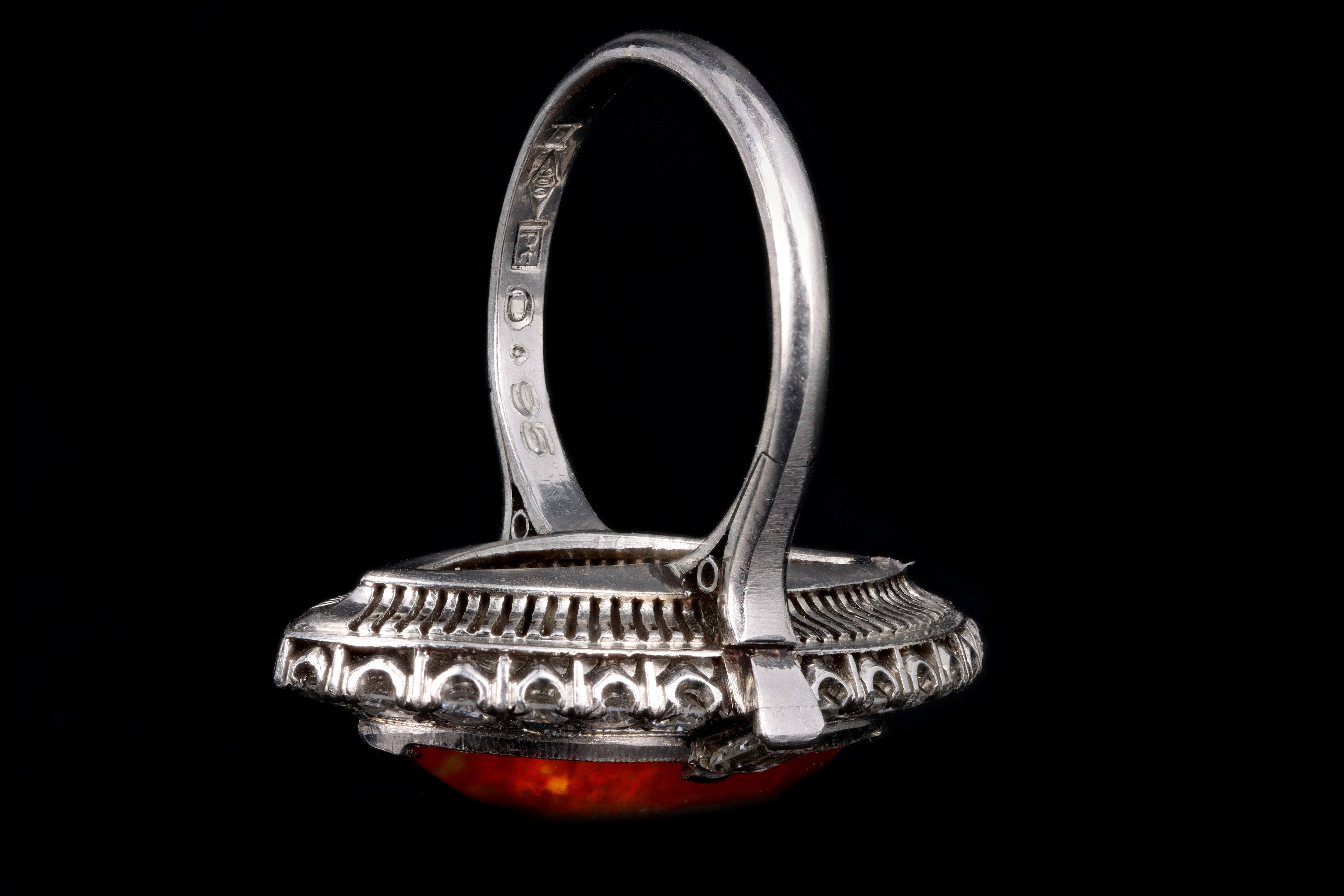 Retro Platinum 2.74 Carat Mexican Opal & Diamond Ring - Queen May