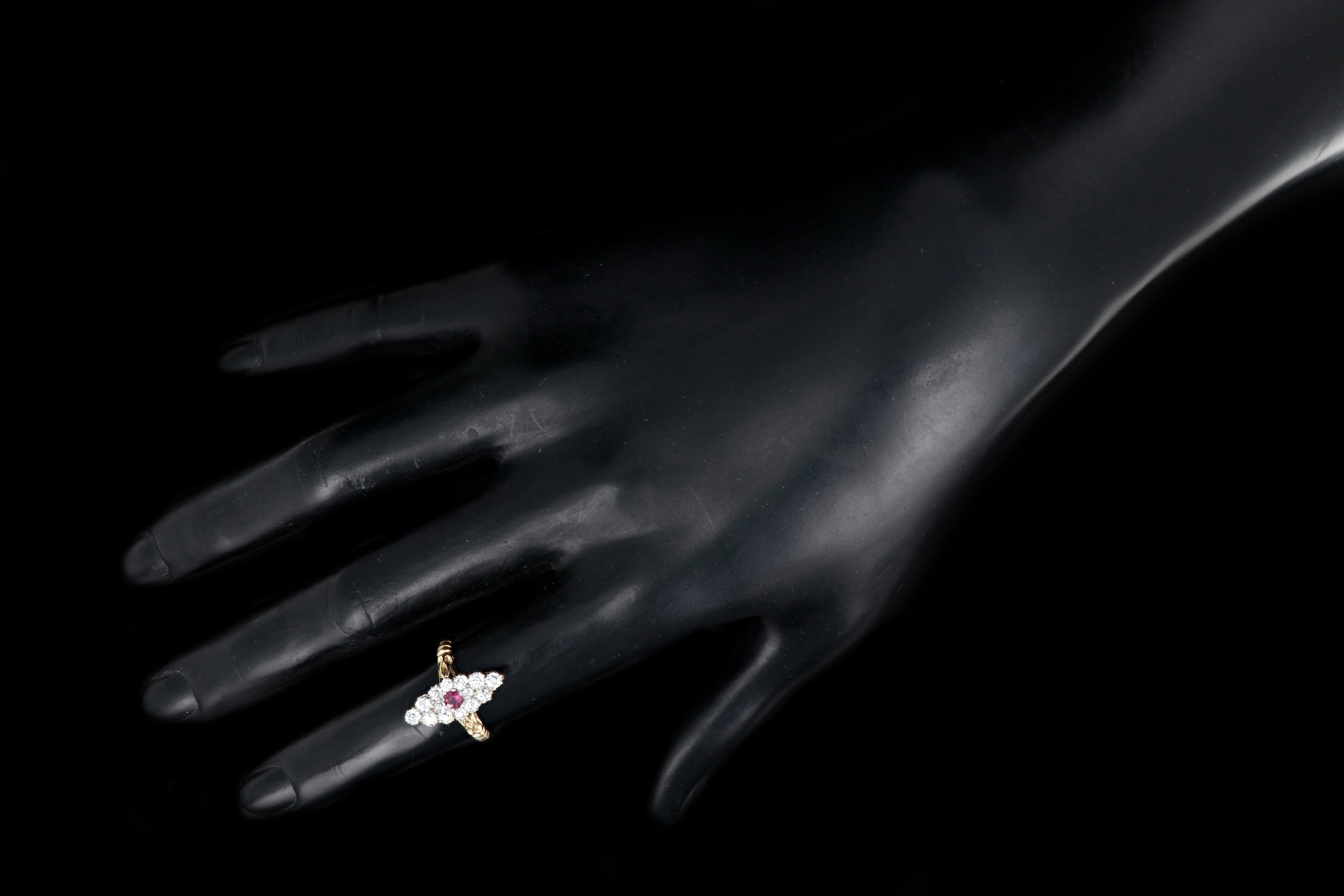 Victorian 18K Yellow Gold Ruby And Diamond Navette Ring - Queen May