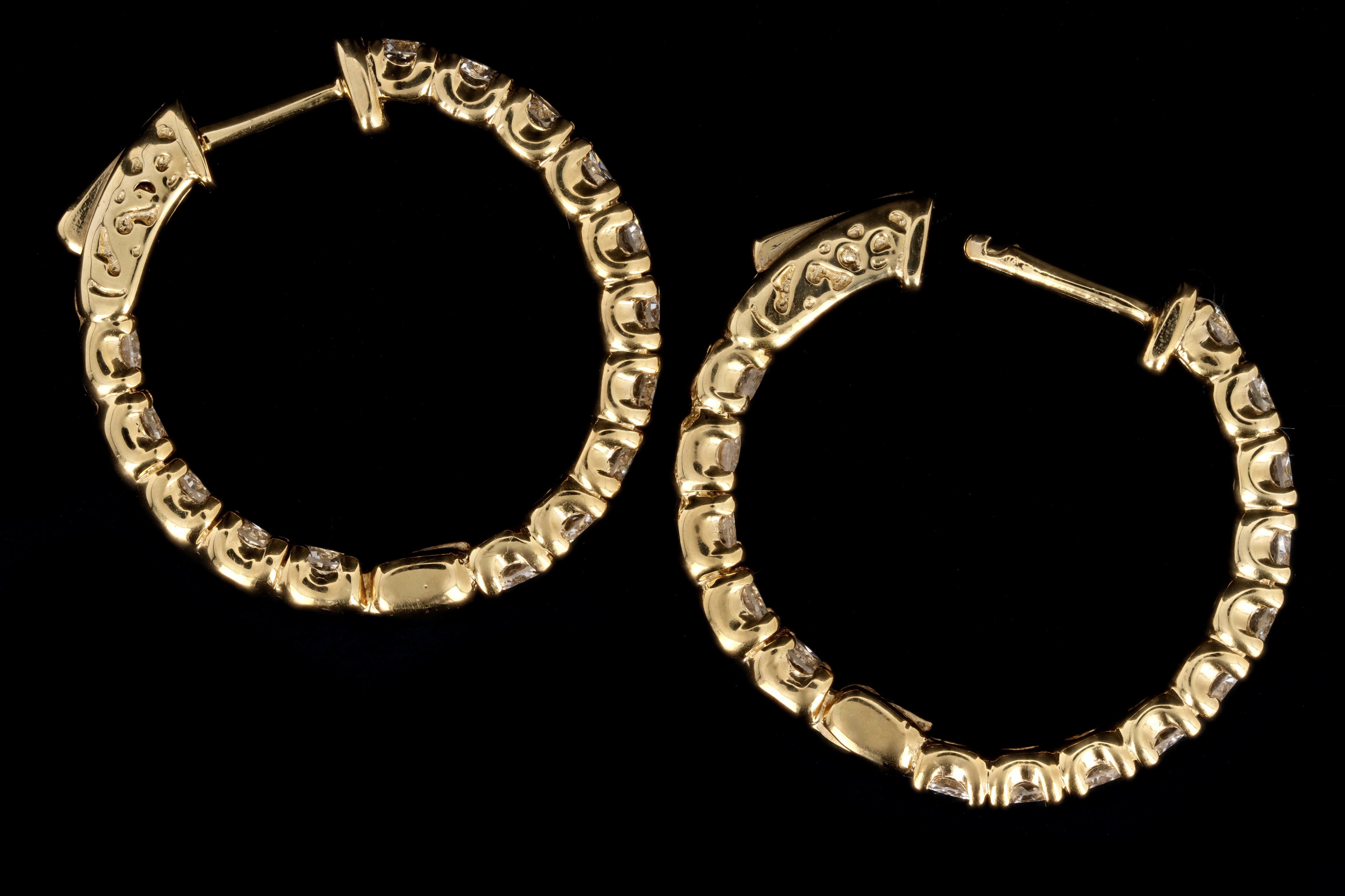 New 14K Yellow Gold 3.64 Carat Round Brilliant Diamond Hoop Earrings - Queen May