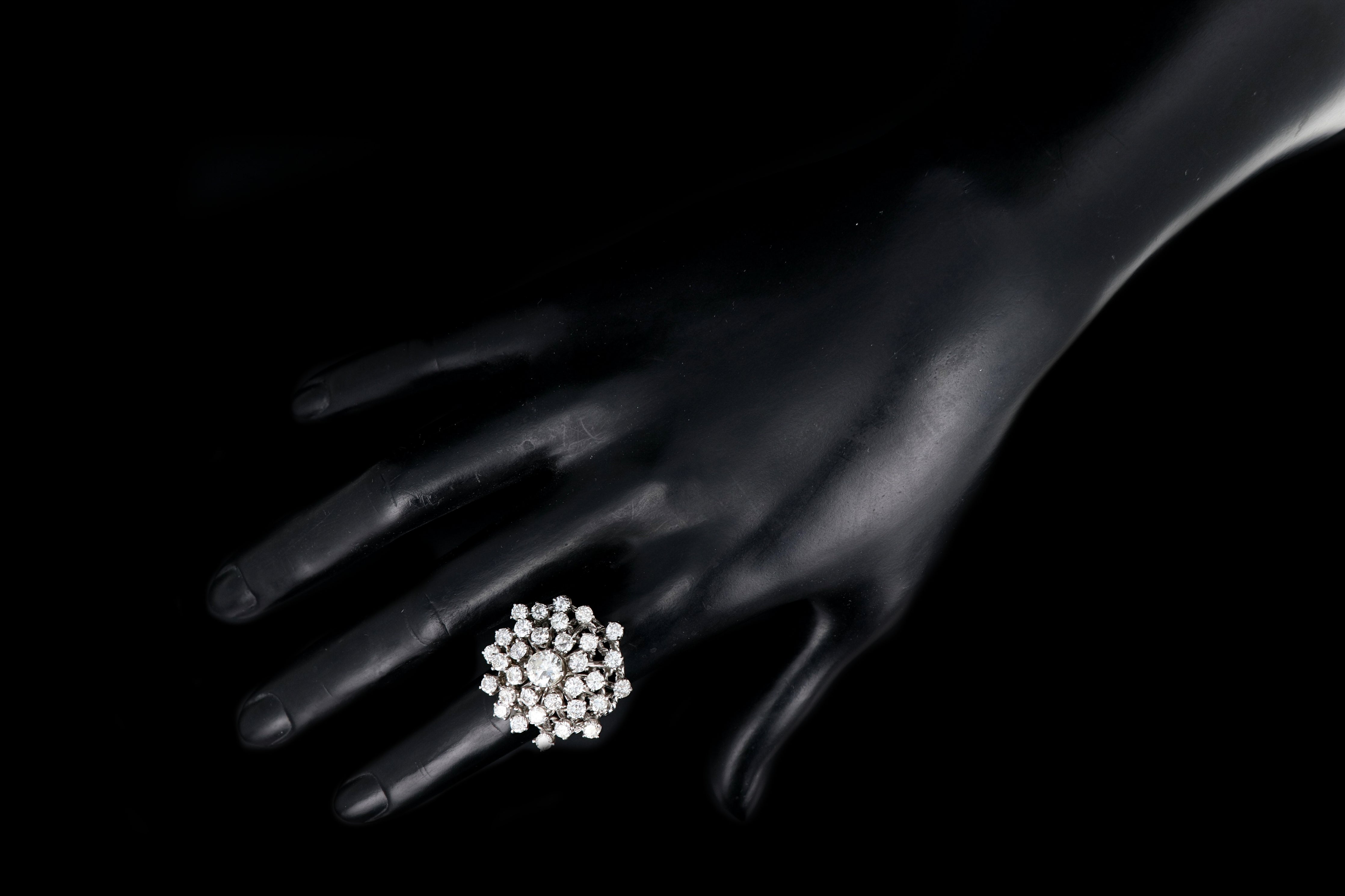 Retro 14K White Gold 5 CTW Diamond Starburst Dome Ring - Queen May