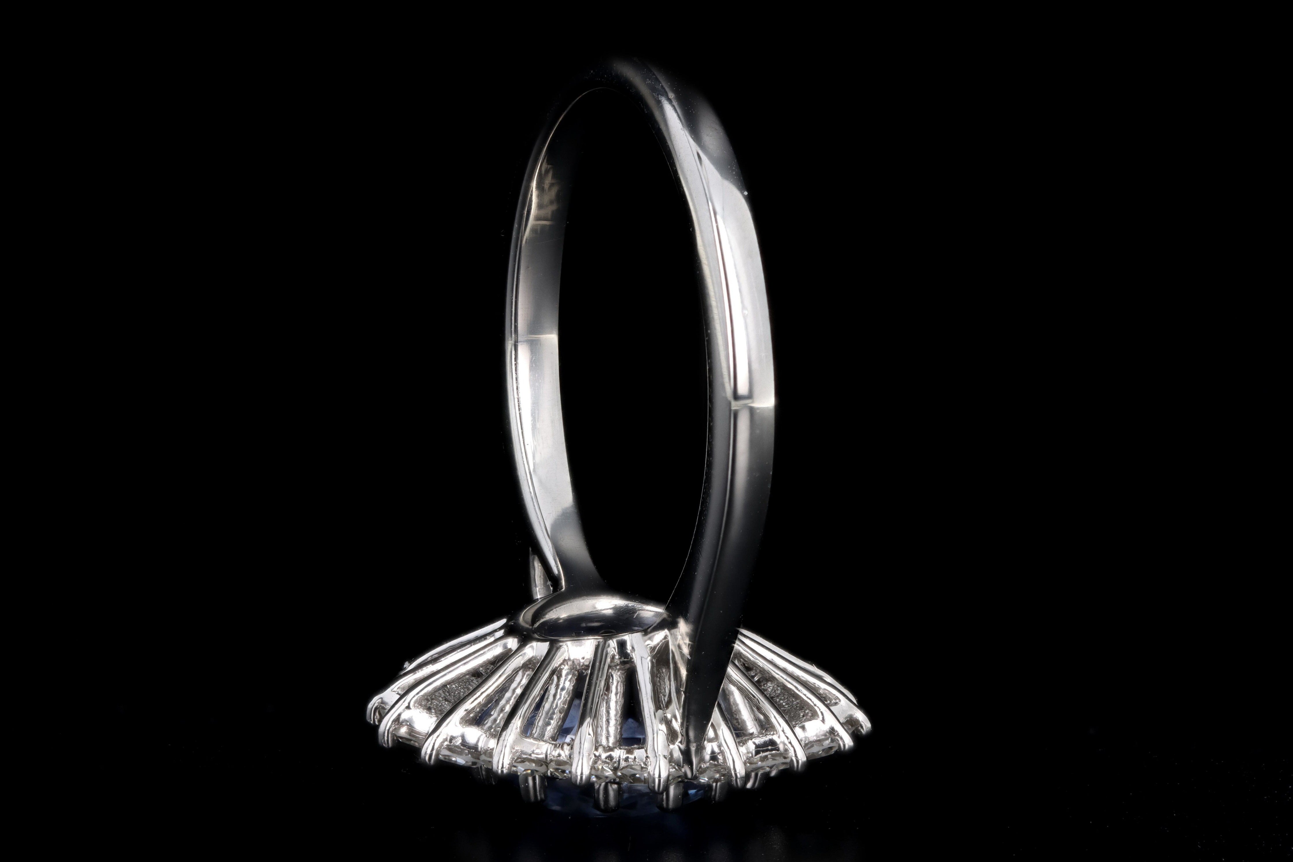 Platinum 4.07 Carat No Heat Natural Ceylon Sapphire & Diamond Halo Ring GIA Certified - Queen May