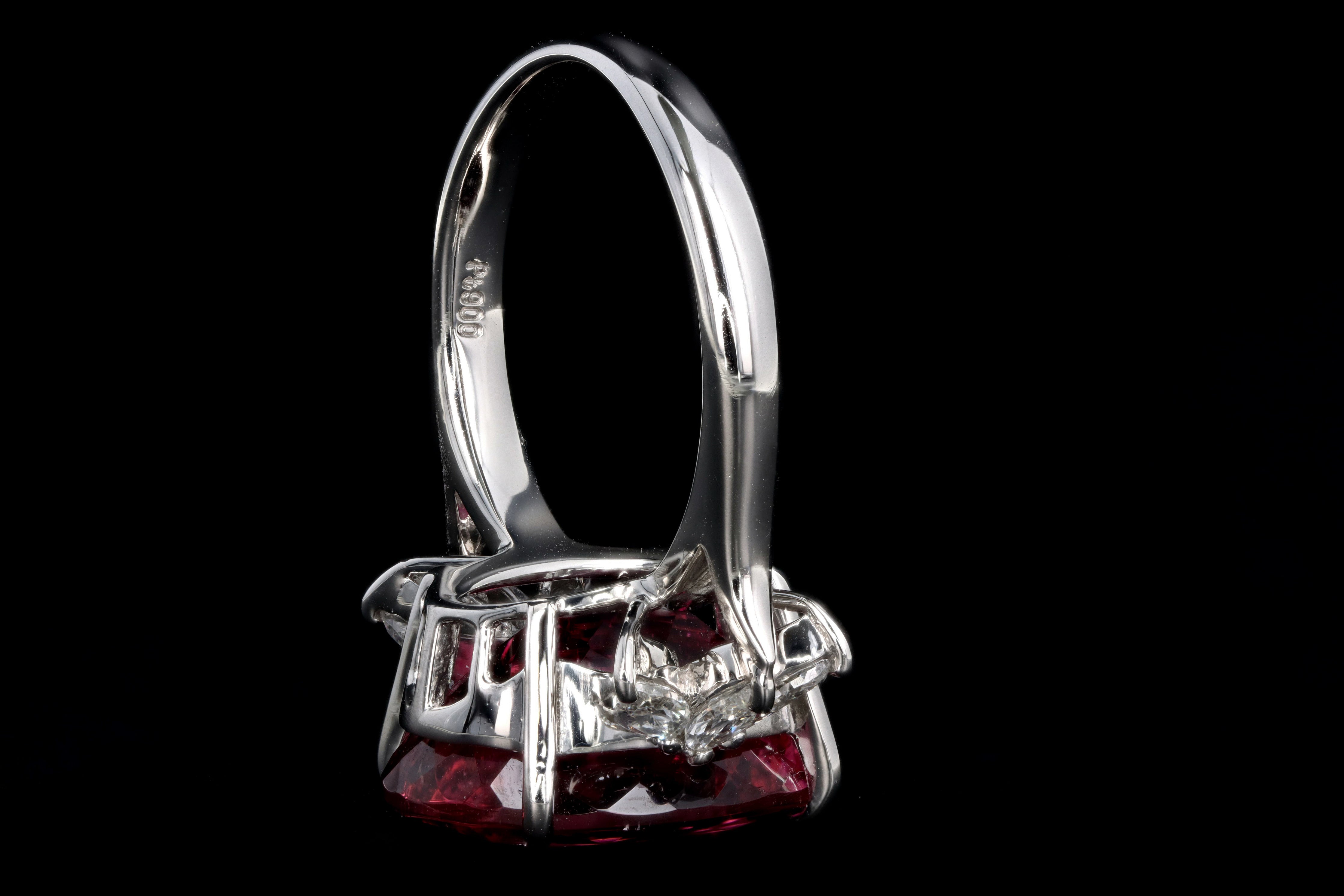 Retro Platinum 8.78 Carat Oval Rubellite Tourmaline & Diamond Ring - Queen May
