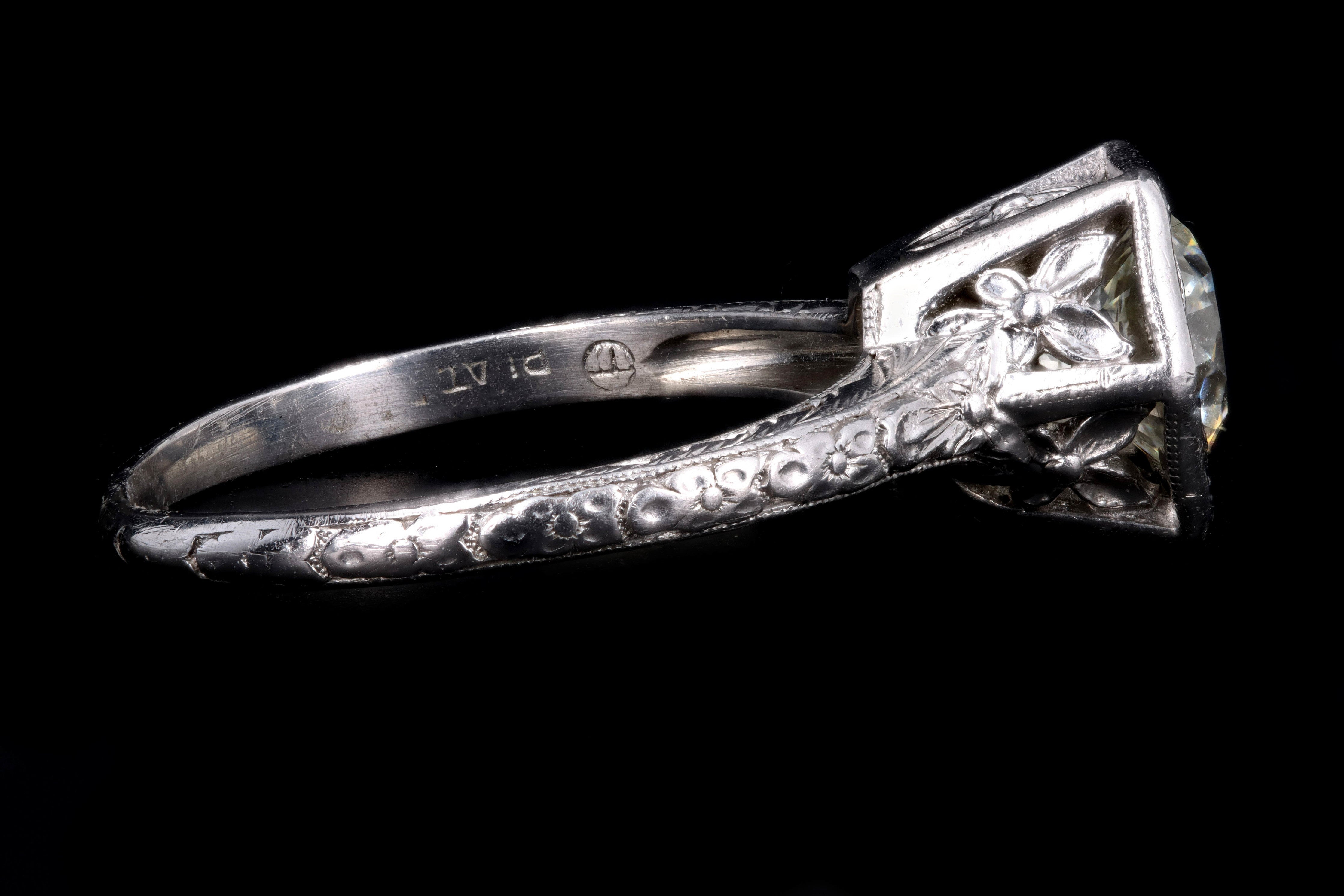 Art Deco Platinum 1.0 Carat Old European Cut Diamond Orange Blossom Engagement Ring - Queen May