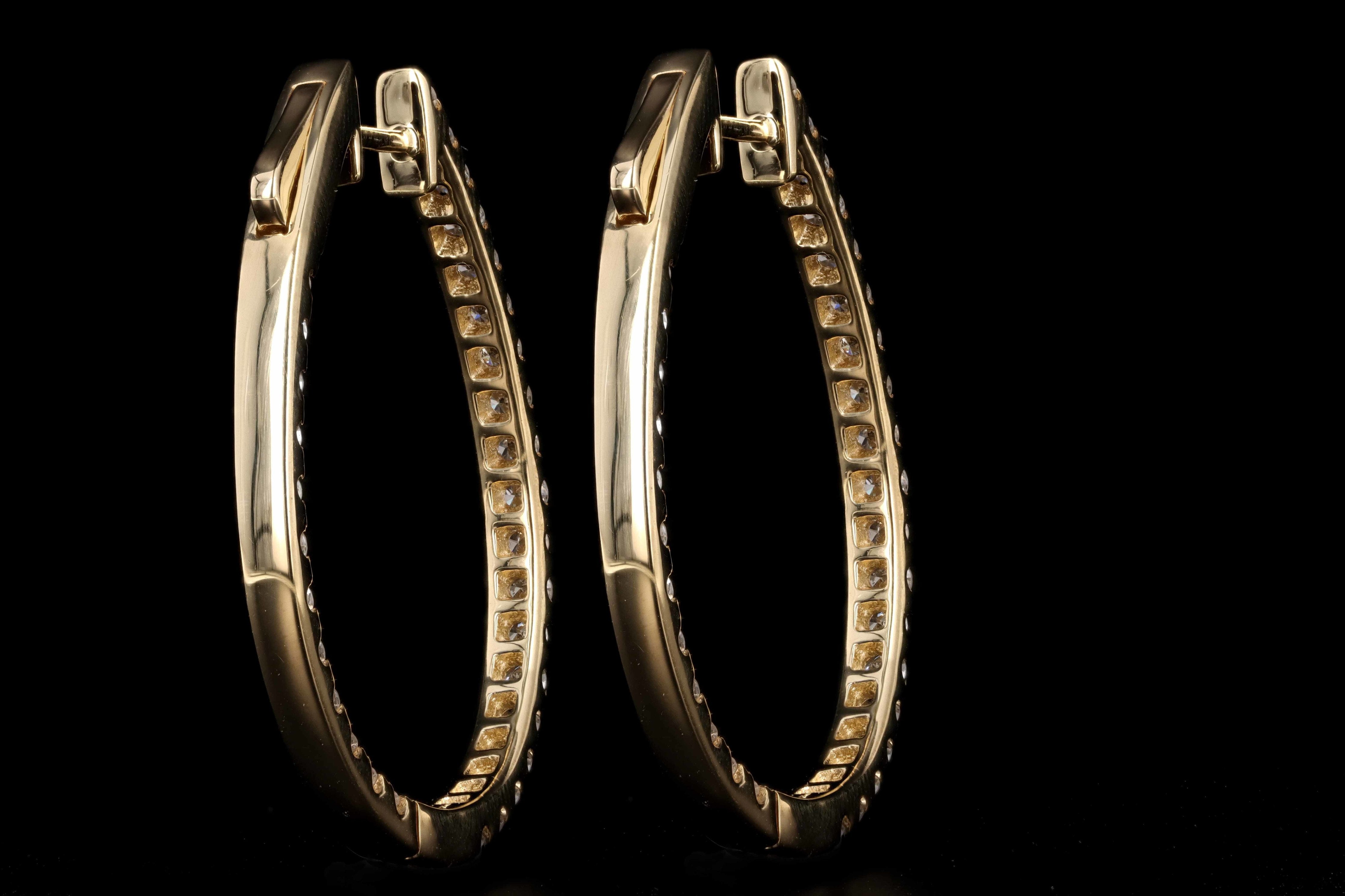 18K White or Yellow Gold 2.0 Carat Total Weight Diamond Inside Out Oval Hoop Earrings - Queen May