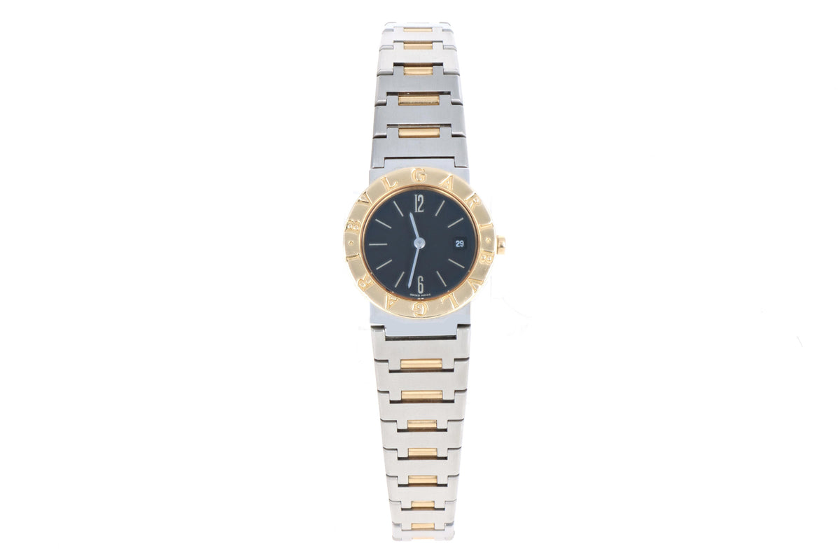 Bulgari Black Dial Quartz Stainless Steel & 18K 26mm Watch Model BB26SGD - Queen May