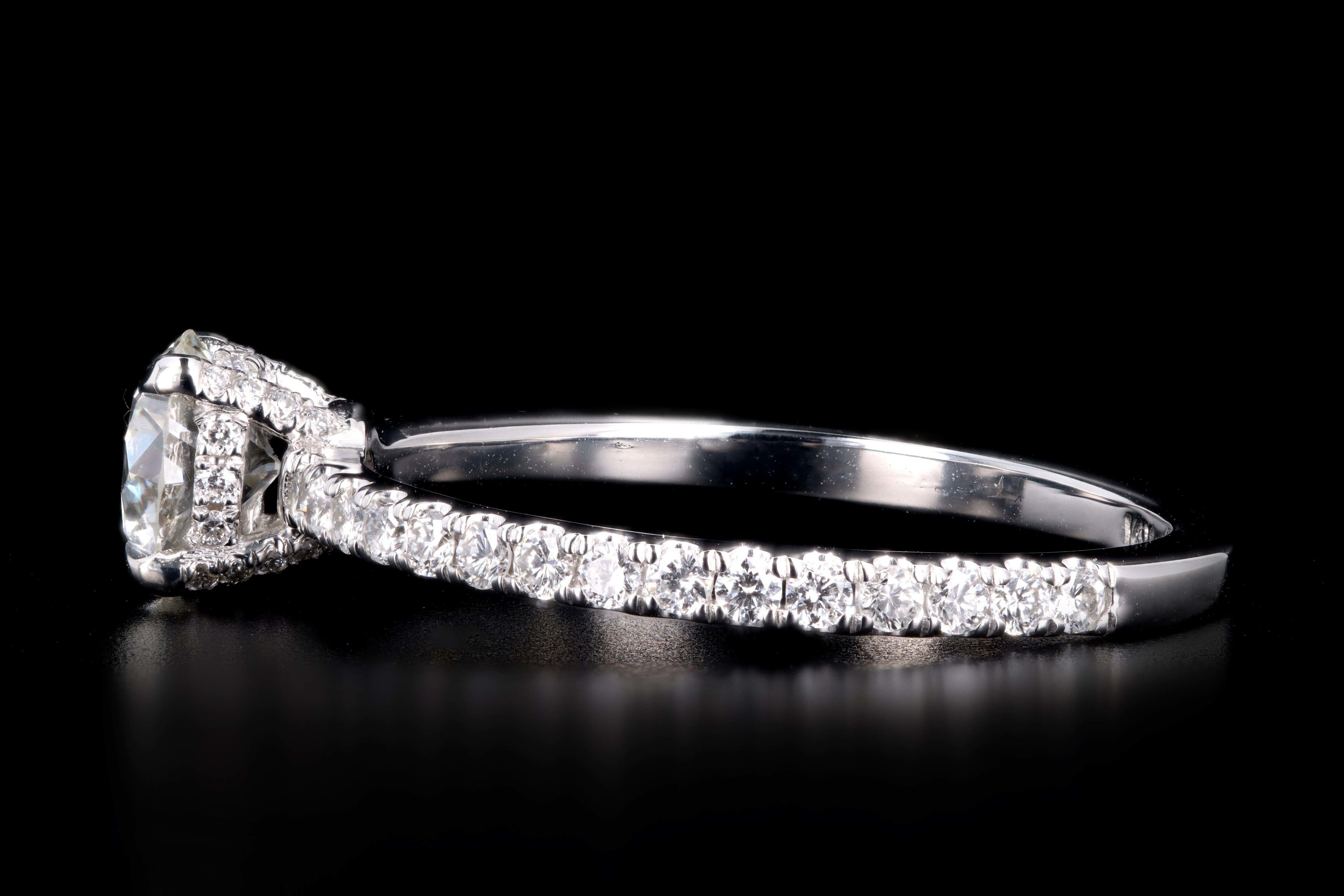 New 14K White Gold .62 Carat Old European Cut Diamond French Halo Engagement Ring - Queen May