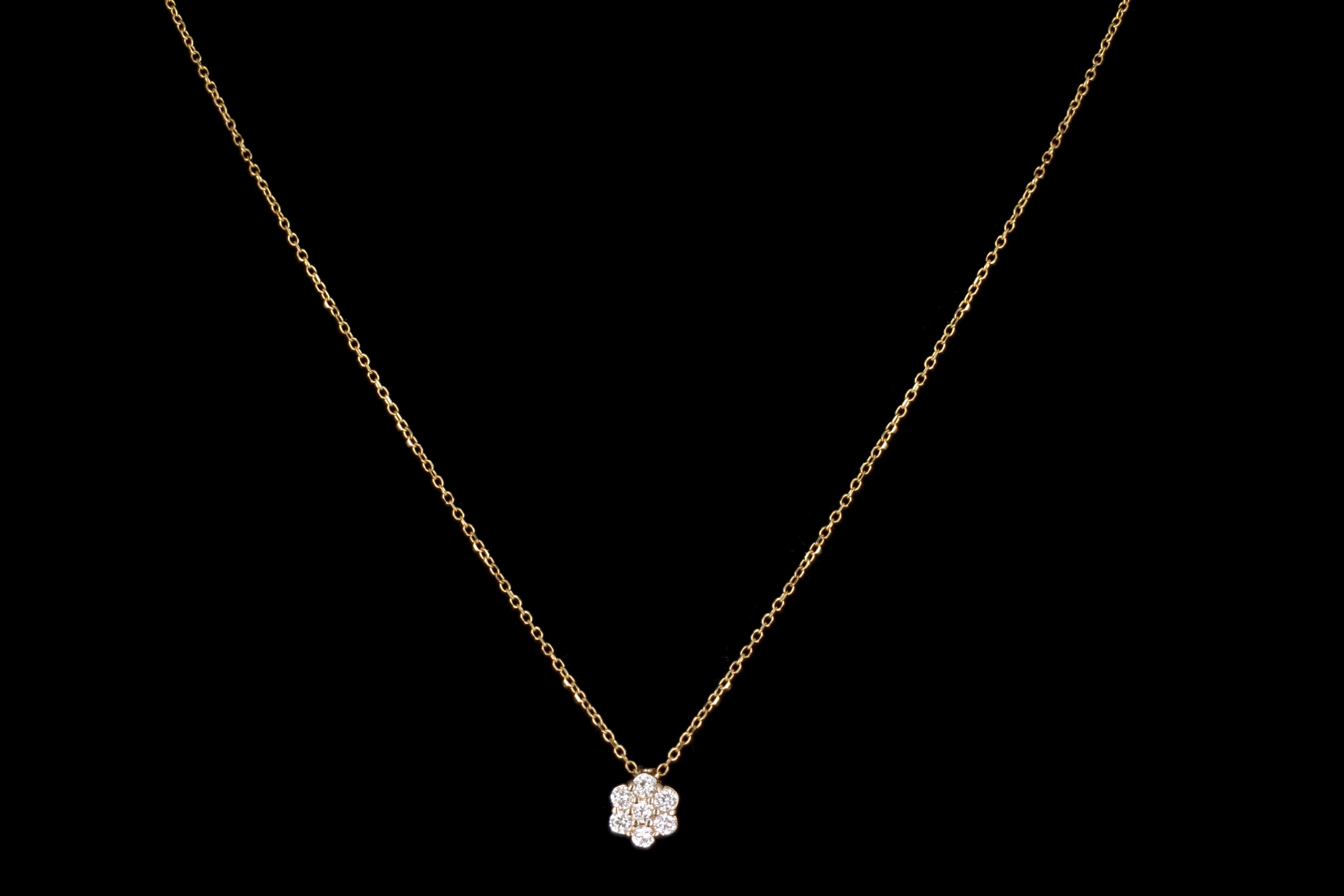 14K Gold Diamond Flower Cluster Pendant Necklace - Queen May