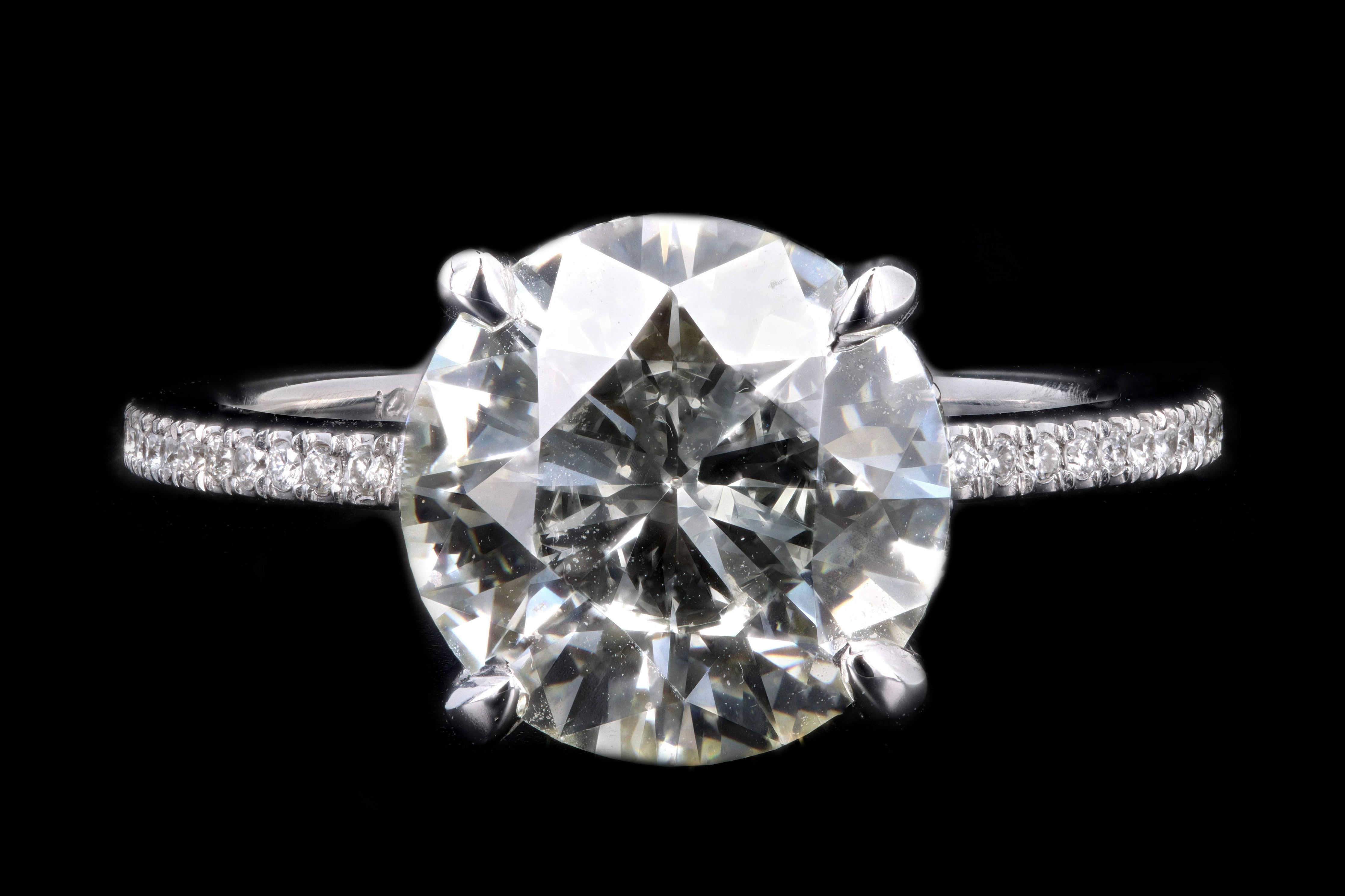 New 14K White Gold 3.51 Carat Round Brilliant Cut Diamond Engagement Ring GIA Certified - Queen May