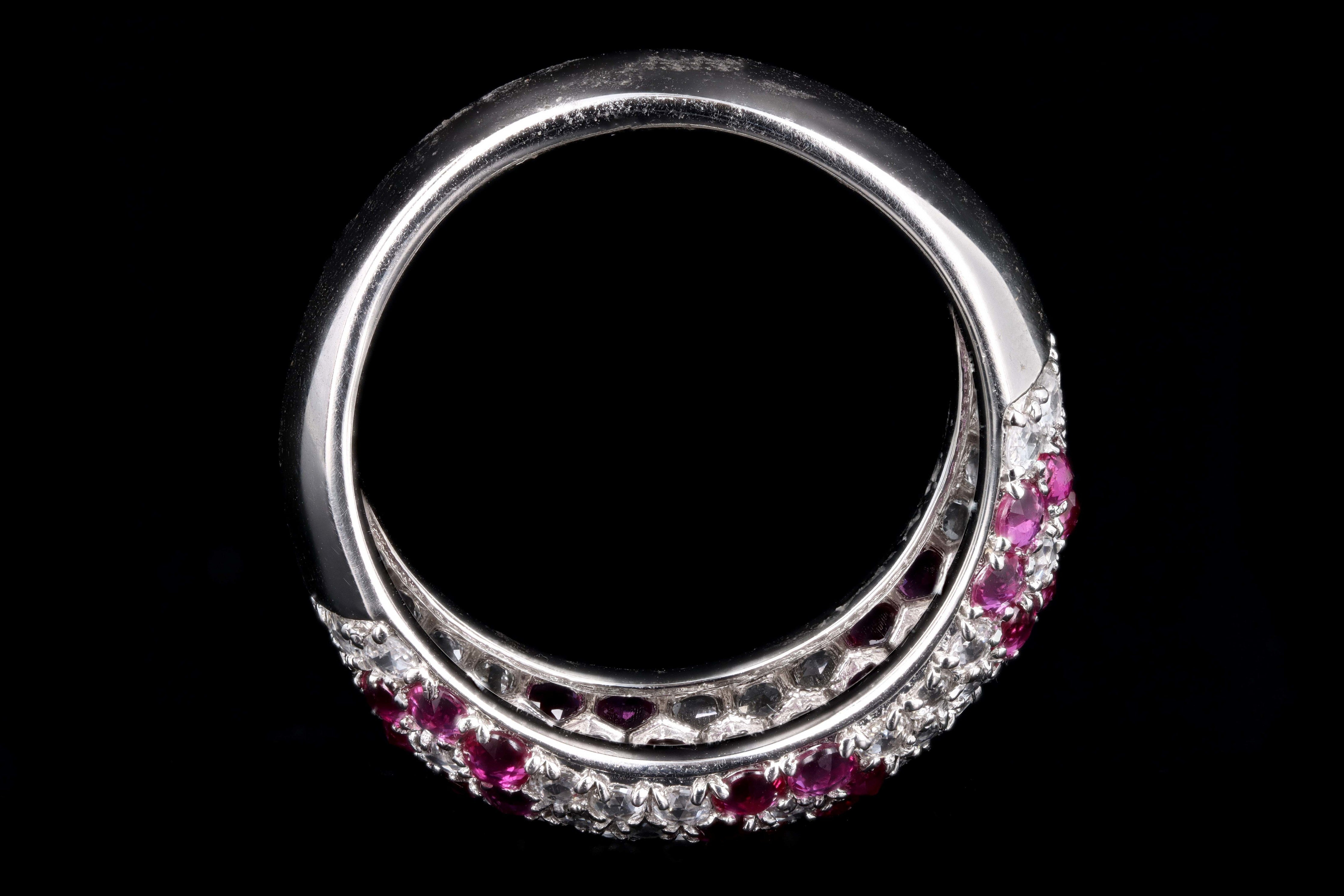 Modern Platinum Diamond and Ruby Flower Dome Ring - Queen May