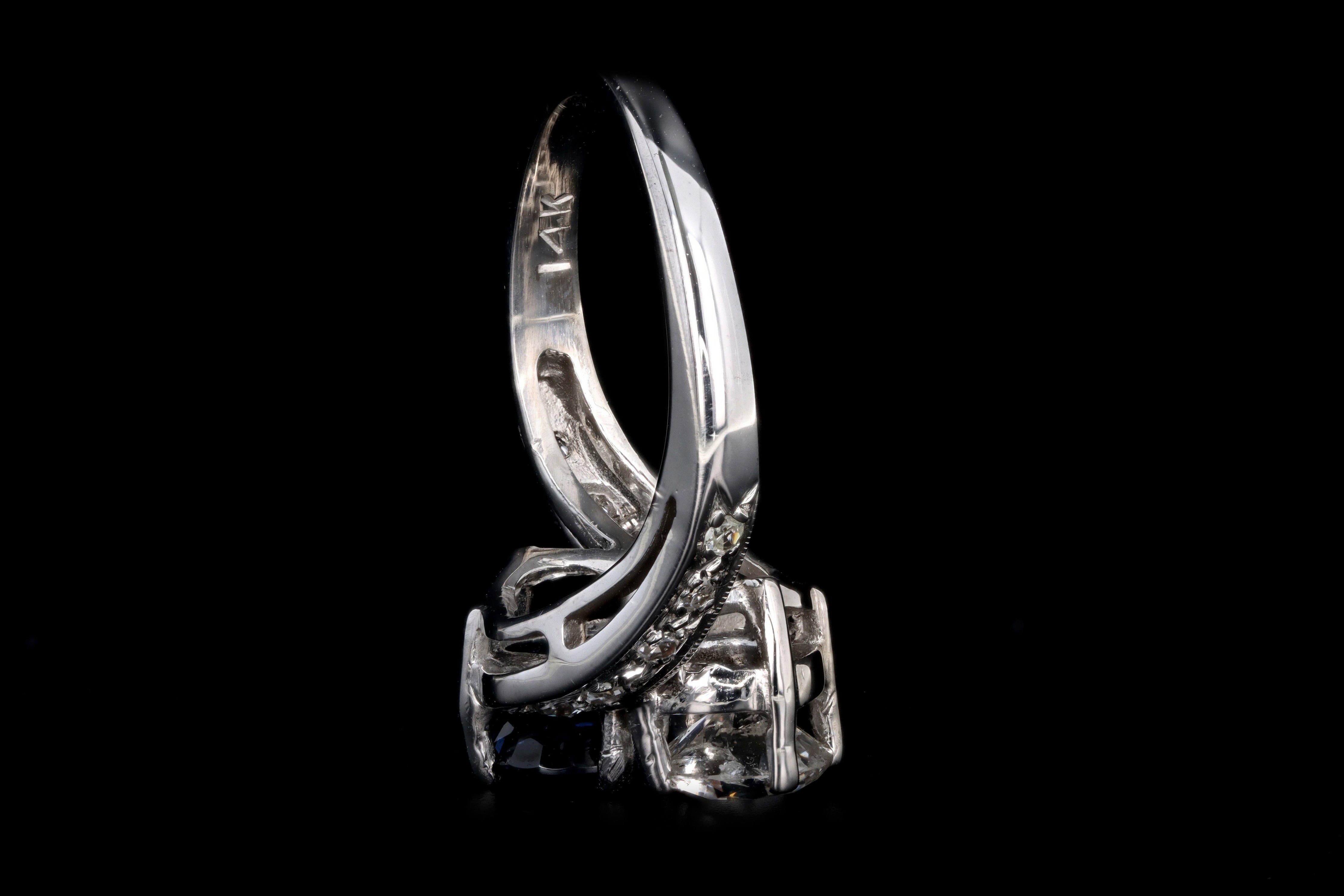 Vintage 14K White Gold Sapphire & Diamond Toi Et Moi Ring - Queen May