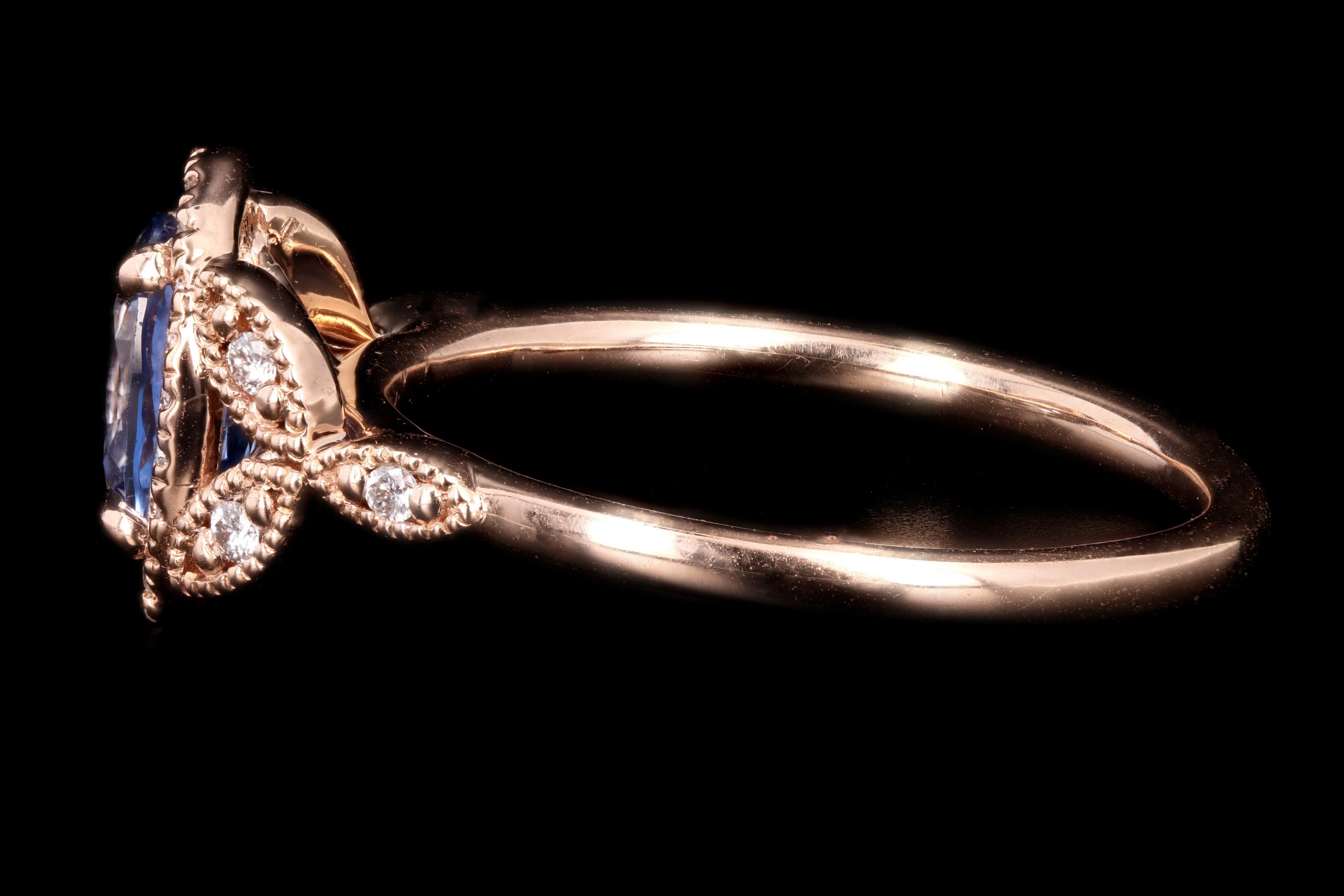 New 18K Rose Gold 1.21 Oval Cut Sri Lanka Sapphire & Diamond Ring GIA Certified - Queen May