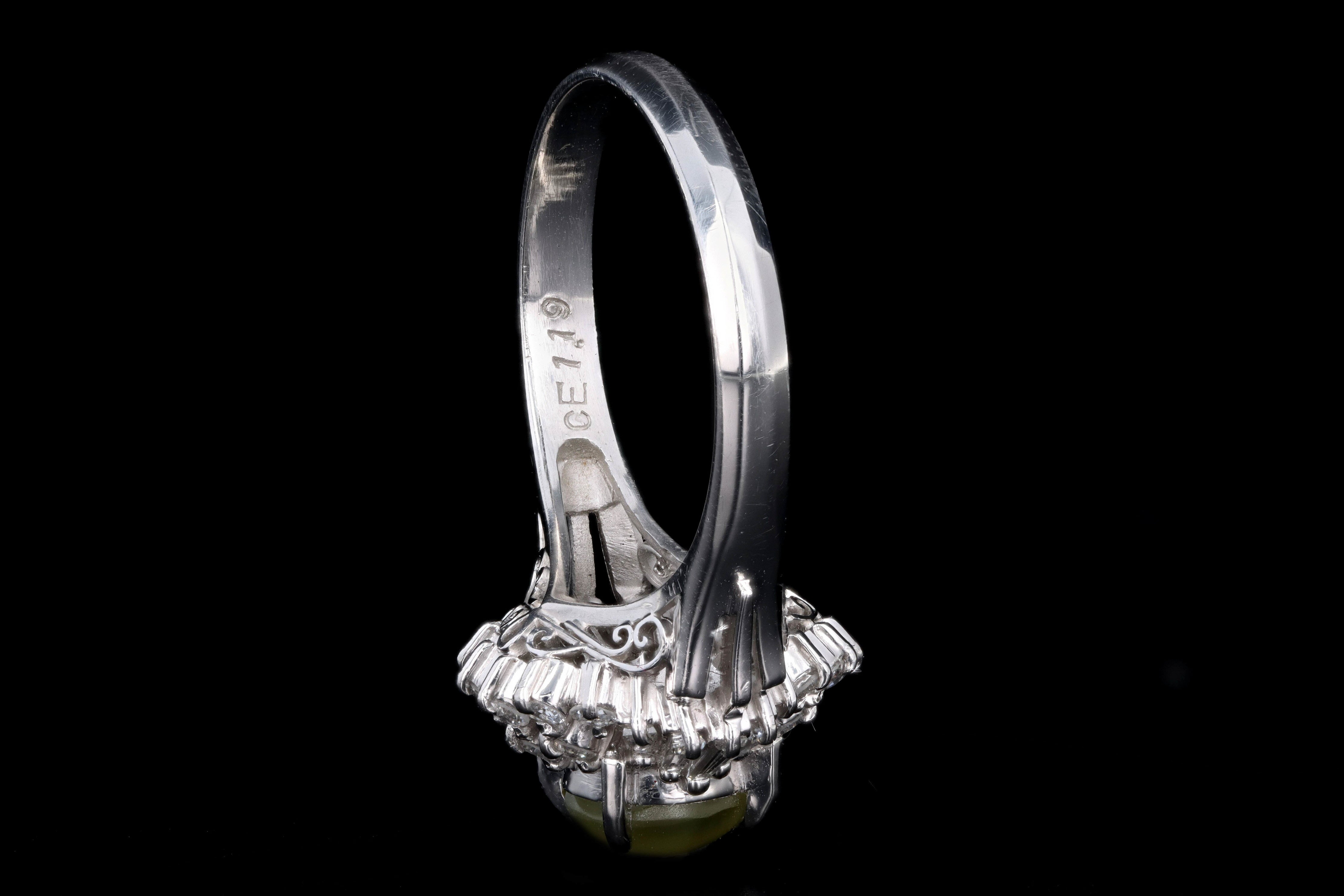 Retro Platinum 1.19 Carat Cat's Eye Chrysoberyl & Diamond Ring - Queen May