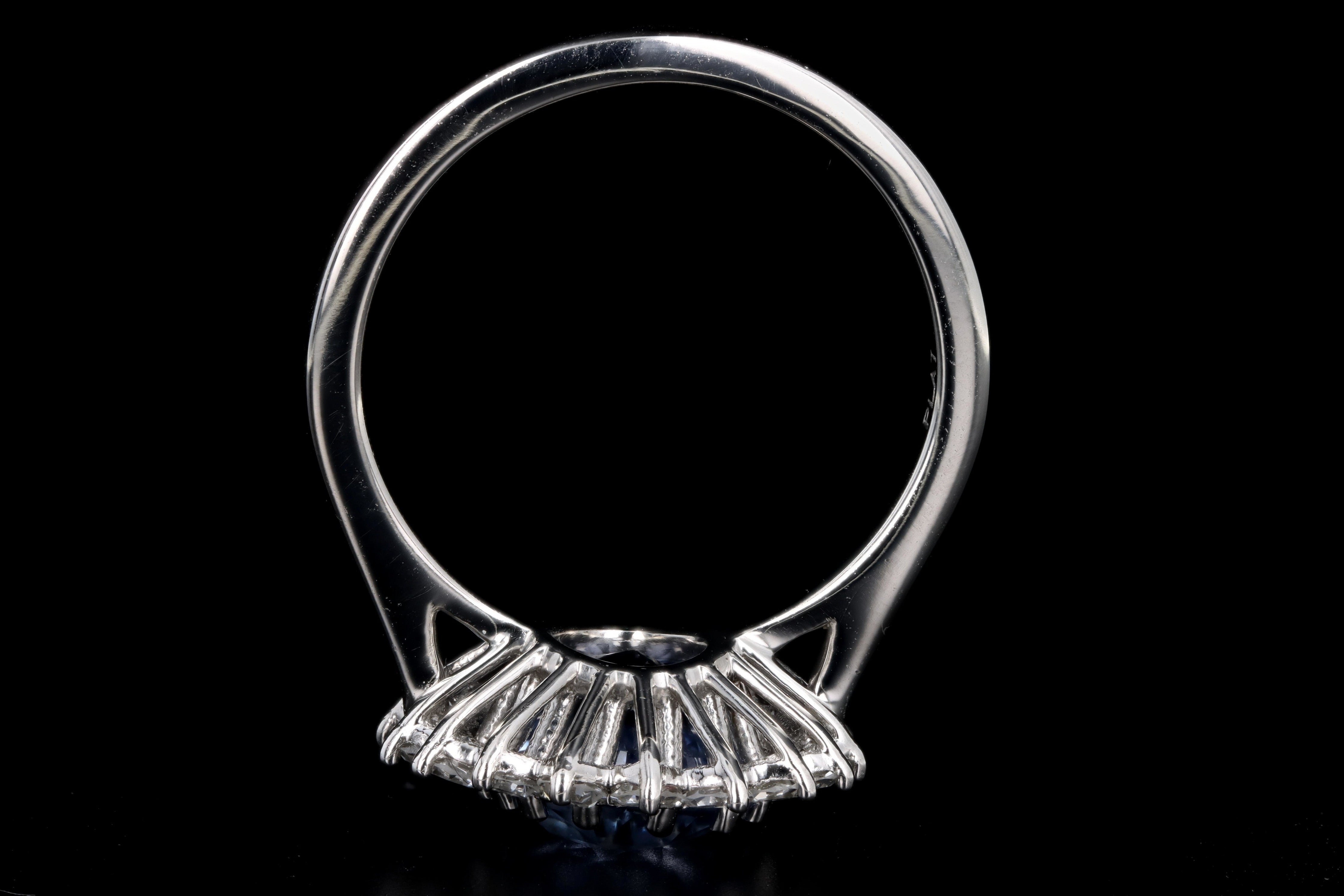 Platinum 4.07 Carat No Heat Natural Ceylon Sapphire & Diamond Halo Ring GIA Certified - Queen May