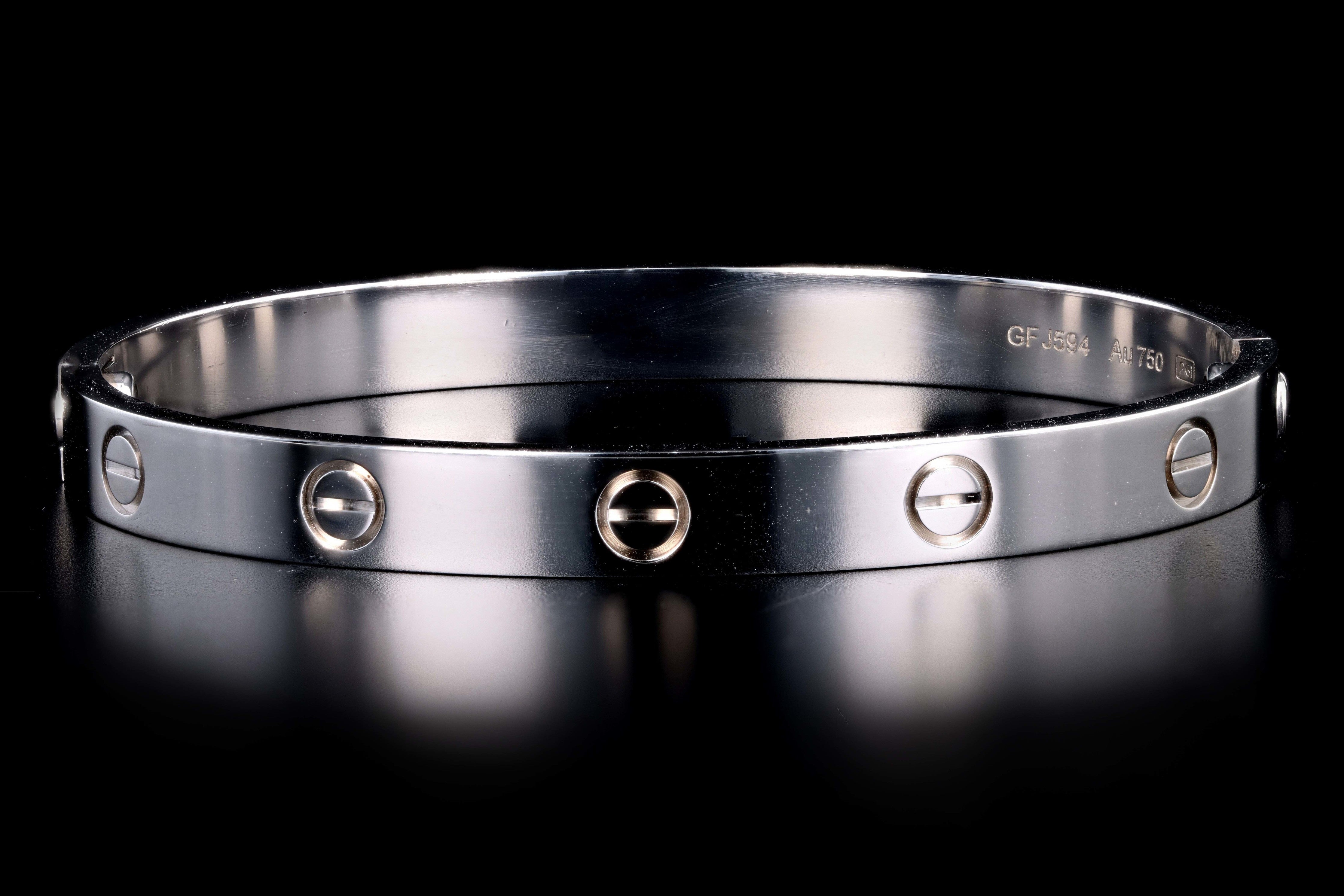 Modern Cartier 18K White Gold Love Bracelet Size 17 - Queen May