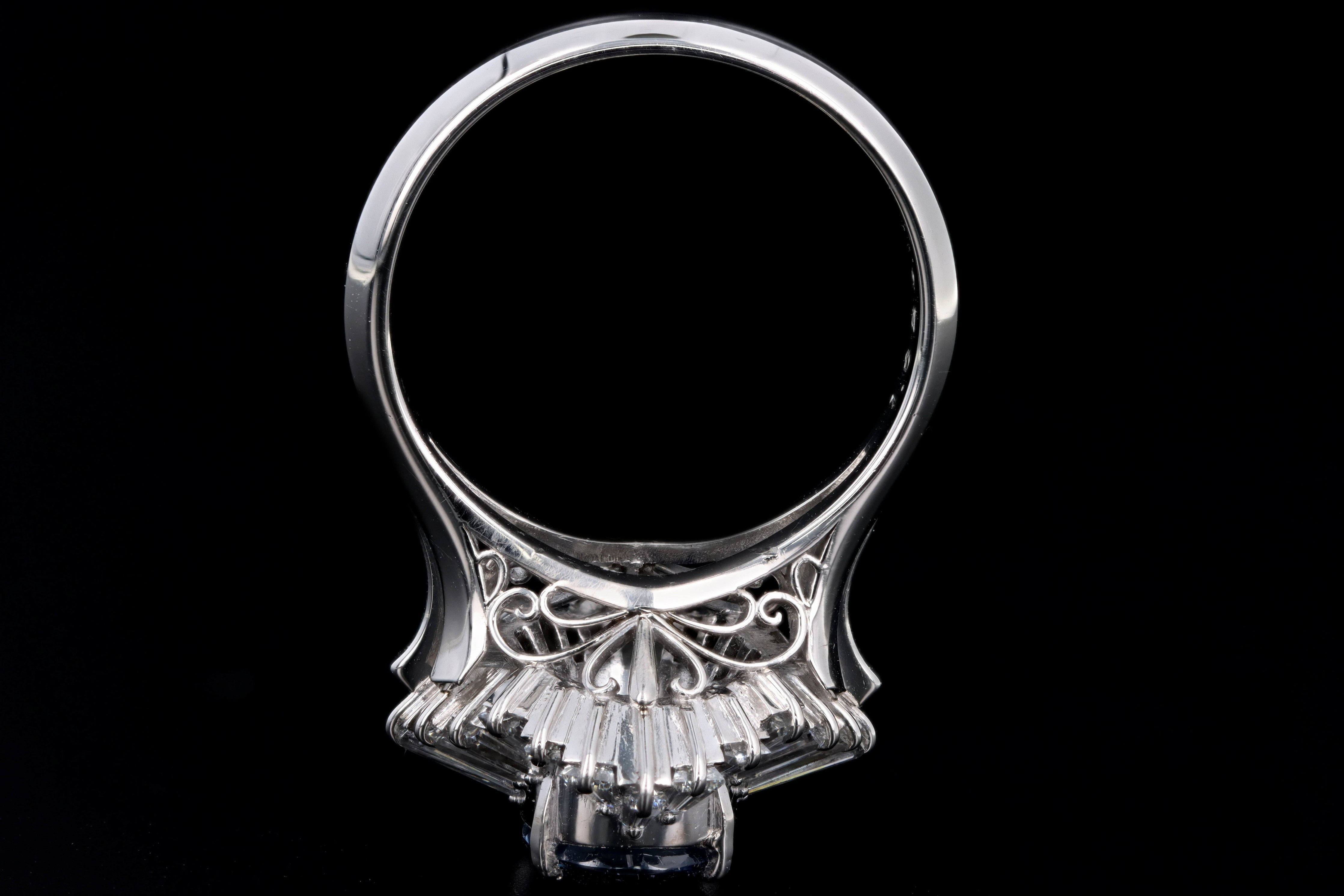 Retro Platinum 2.17 Carat Natural Sapphire & Tapered Baguette Diamond Ring - Queen May