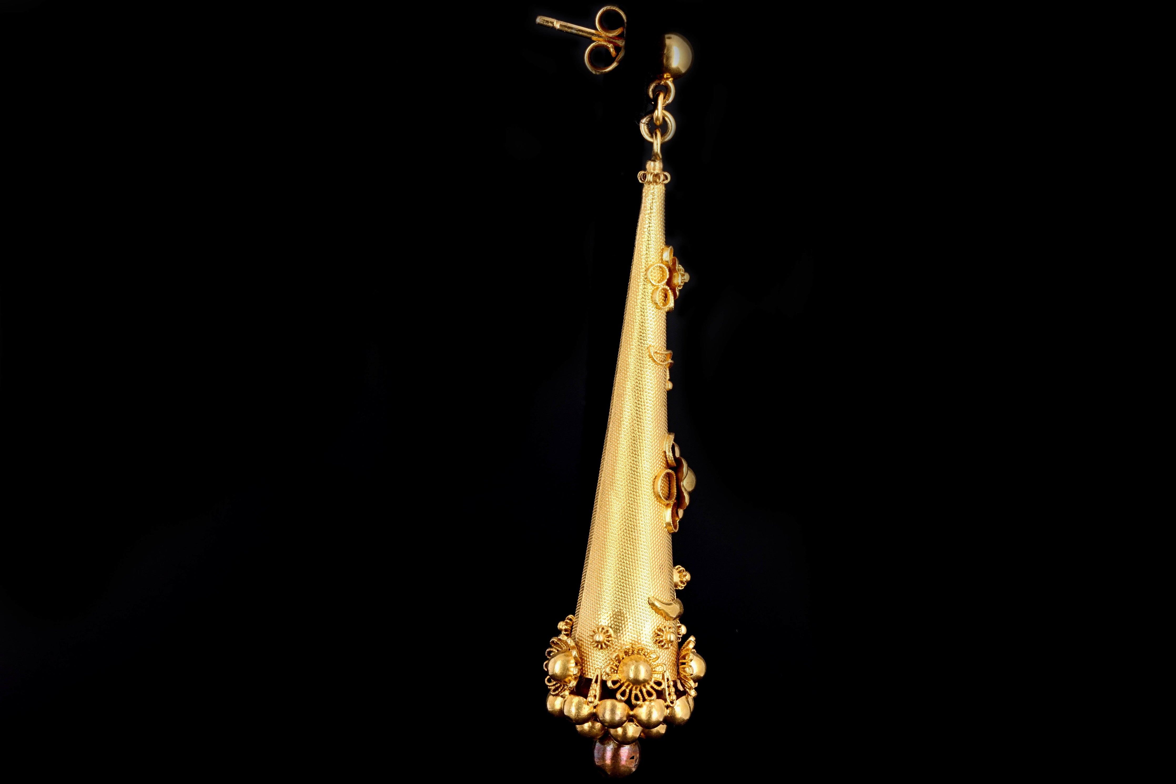 Victorian 18K Yellow Gold Floral Drop Earrings - Queen May