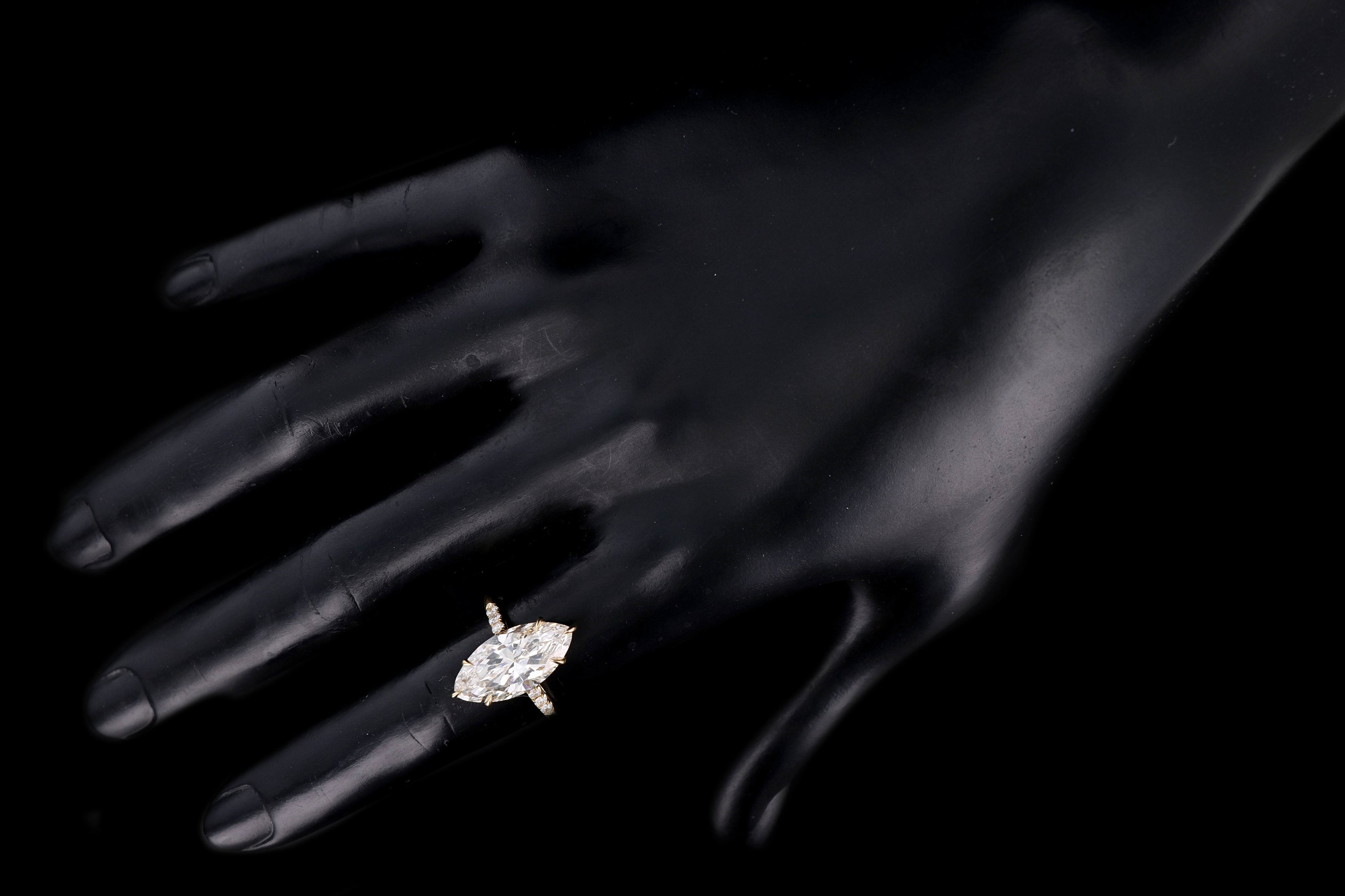 New Vintage Inspired 18K Yellow Gold 4.63 Carat Marquise Cut Diamond Engagement Ring GIA Certified - Queen May