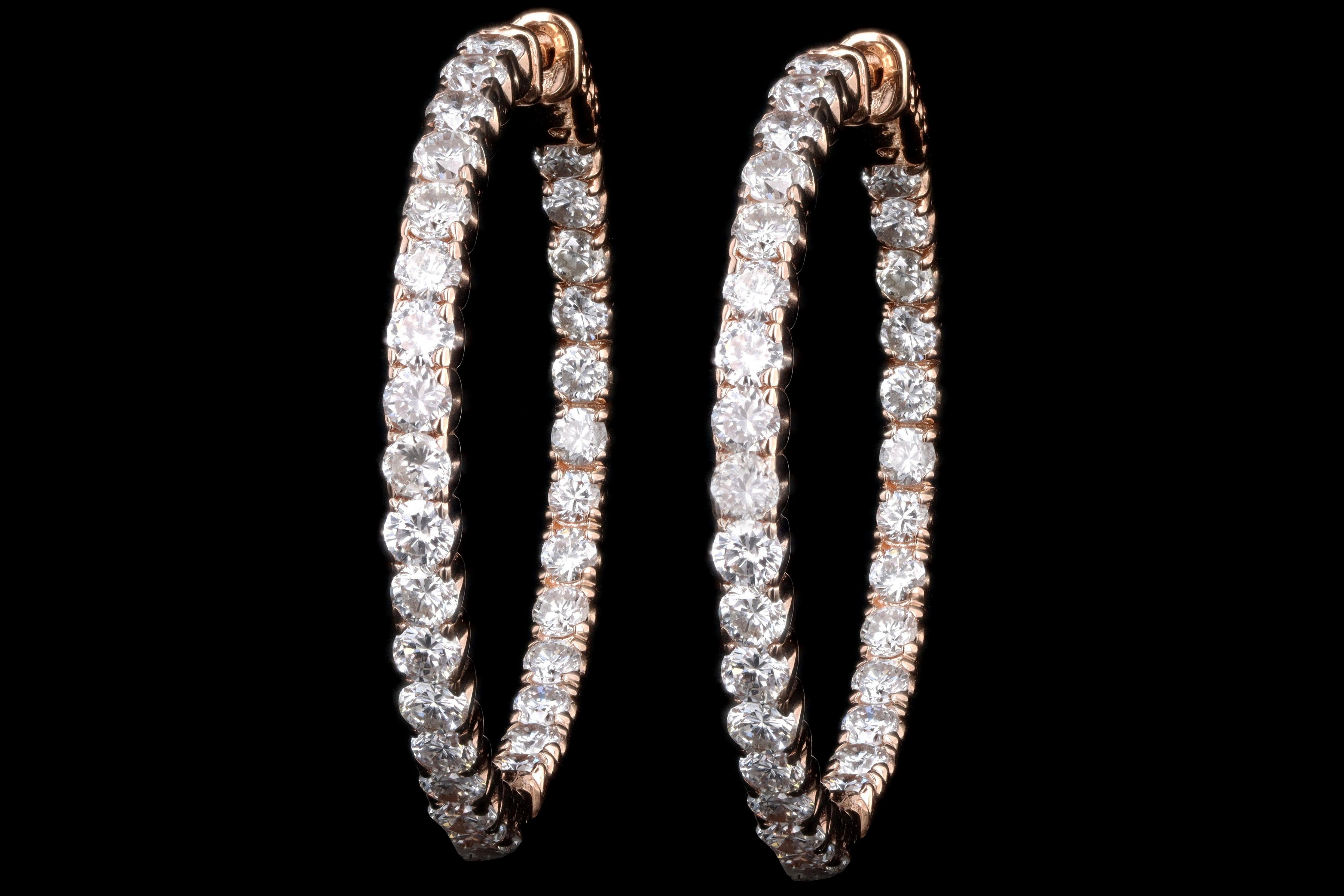 New 14K Rose Gold 5.27 Carat Total Weight Diamond Carat Total Weight Inside-Out Hoop Earrings - Queen May