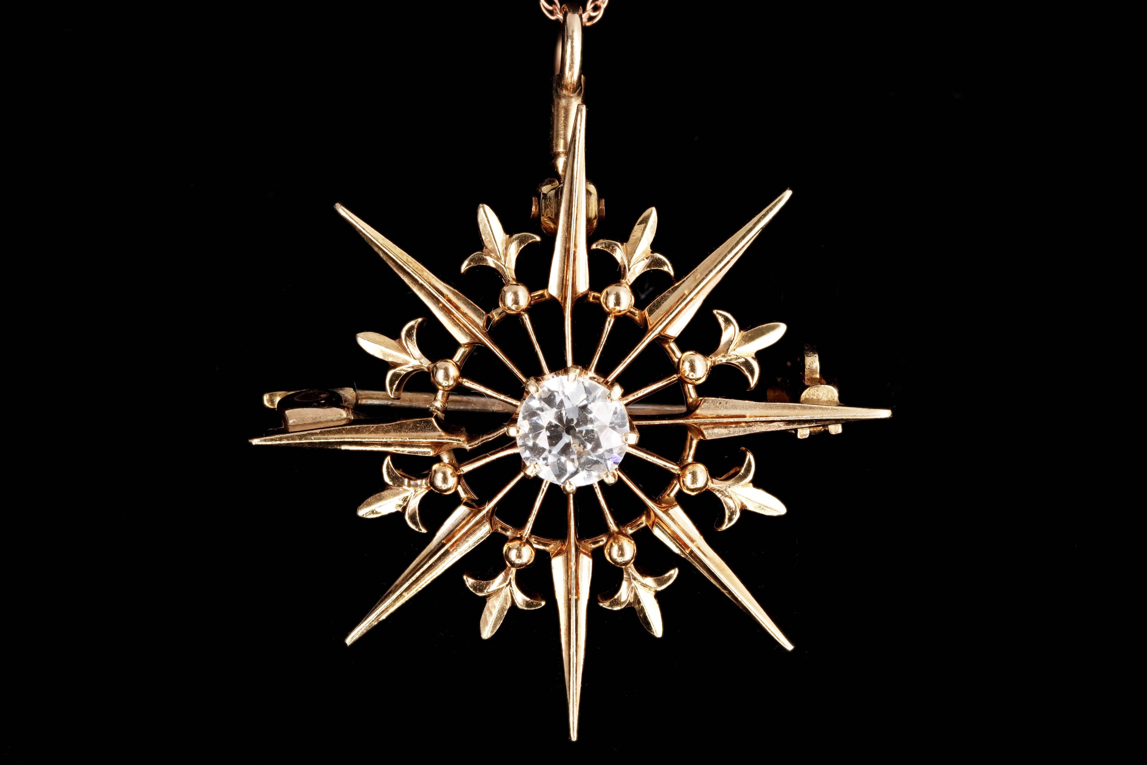 Victorian 14K Gold .42 Carat Old European Cut Diamond Pendant Necklace - Queen May