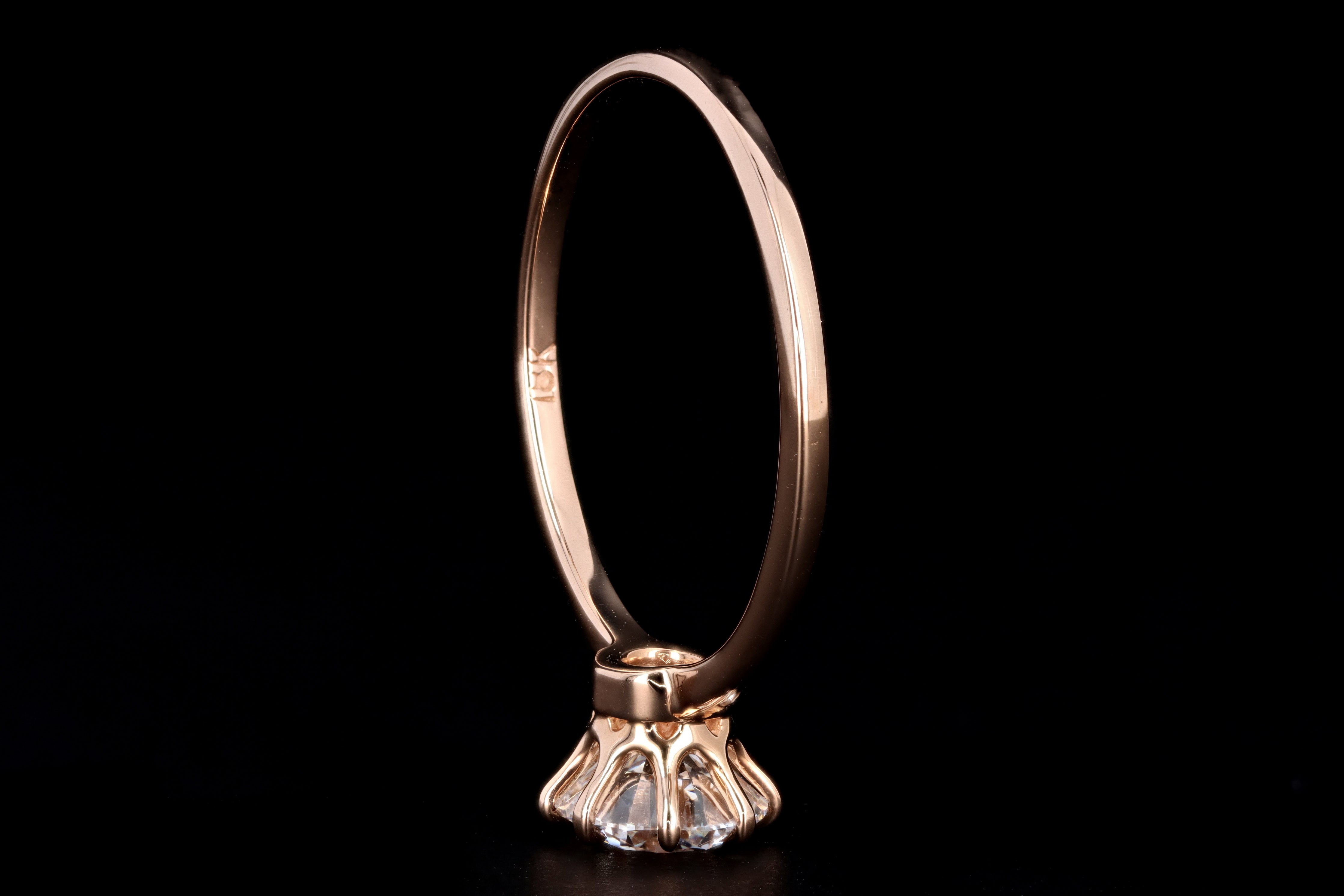 Vintage Inspired 18K Rose Gold .91 Carat Round Brilliant Diamond Engagement Ring GIA Certified - Queen May
