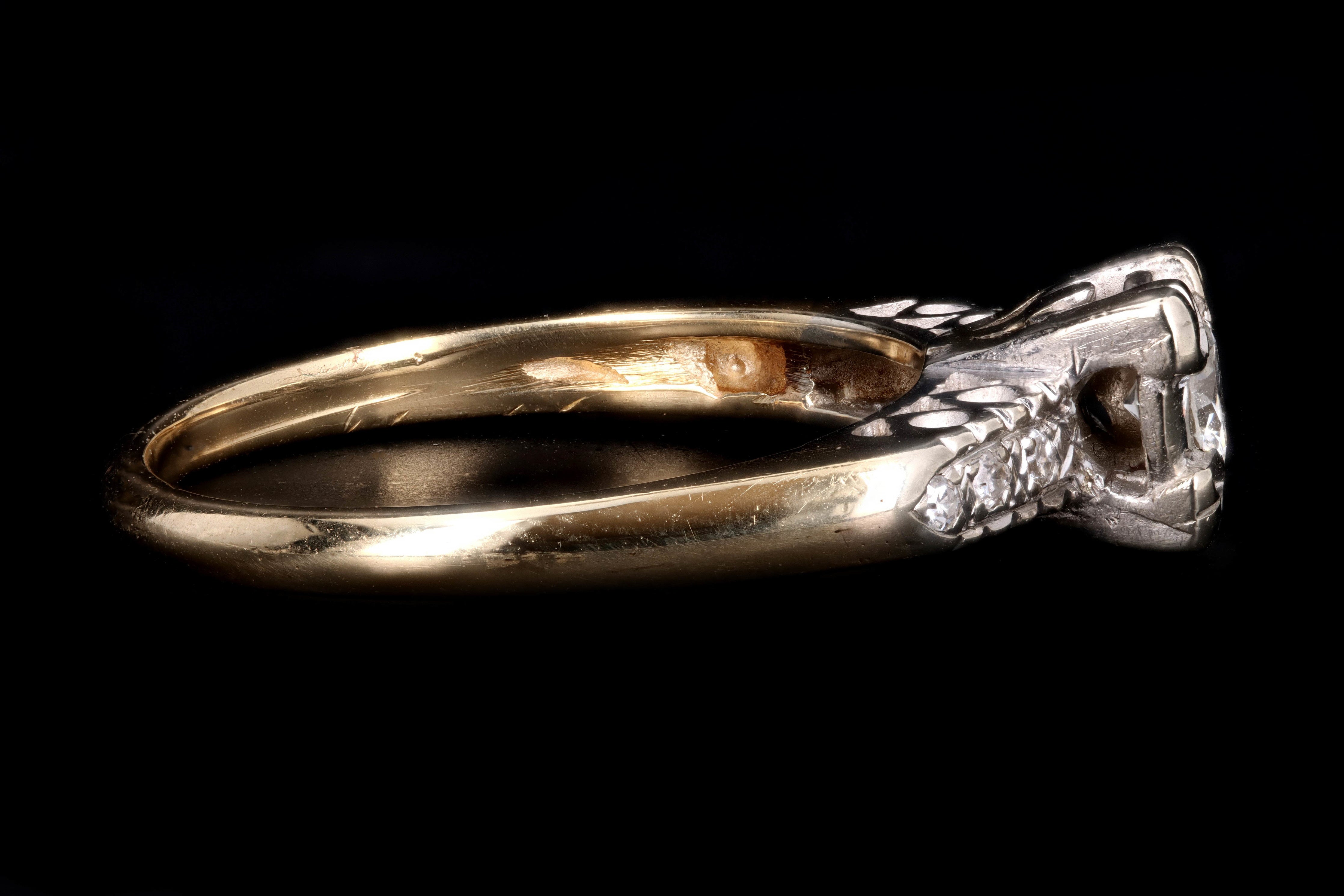 Mid Century 14K Gold .20 Carat Transition Cut Diamond Engagement Ring - Queen May