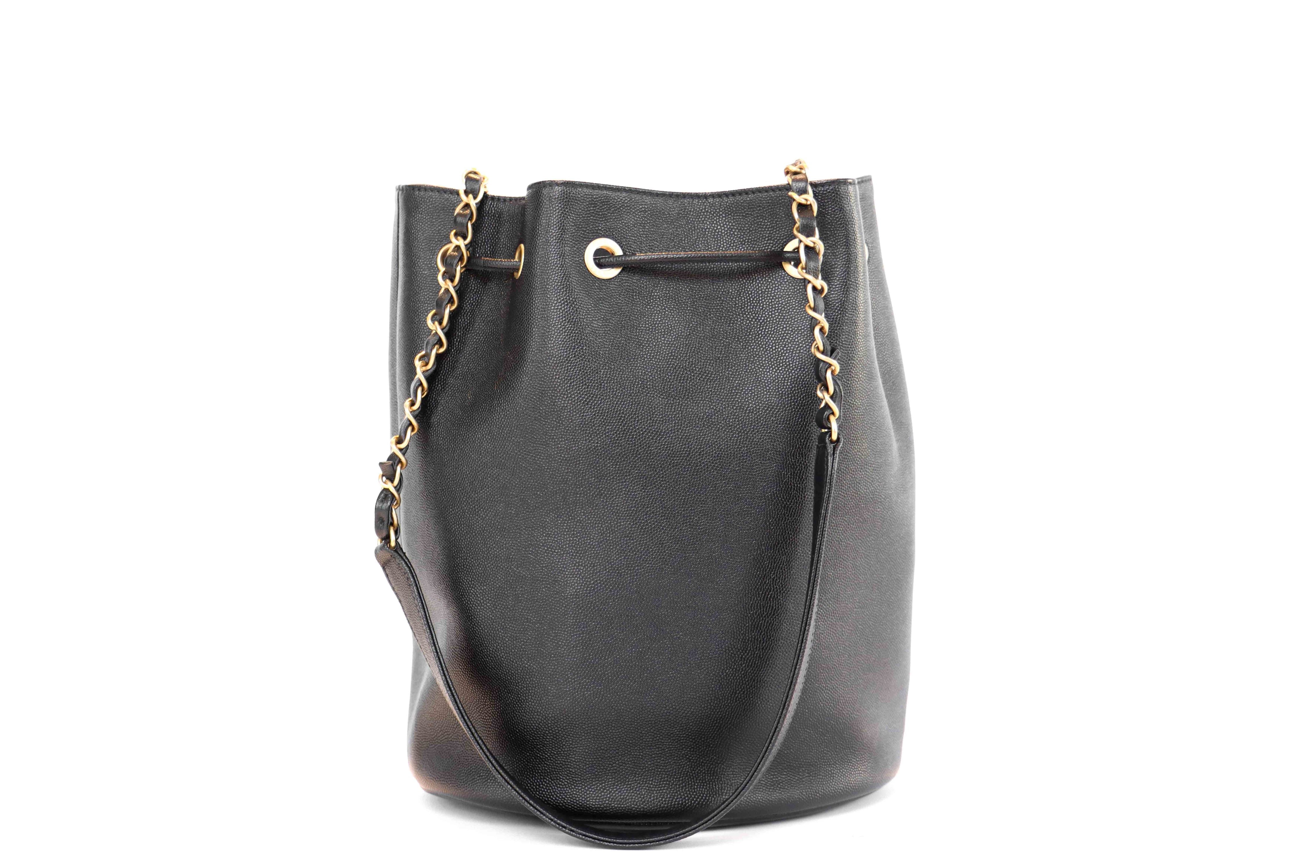 Chanel Caviar Deauville Drawstring Black Bucket Bag - Queen May