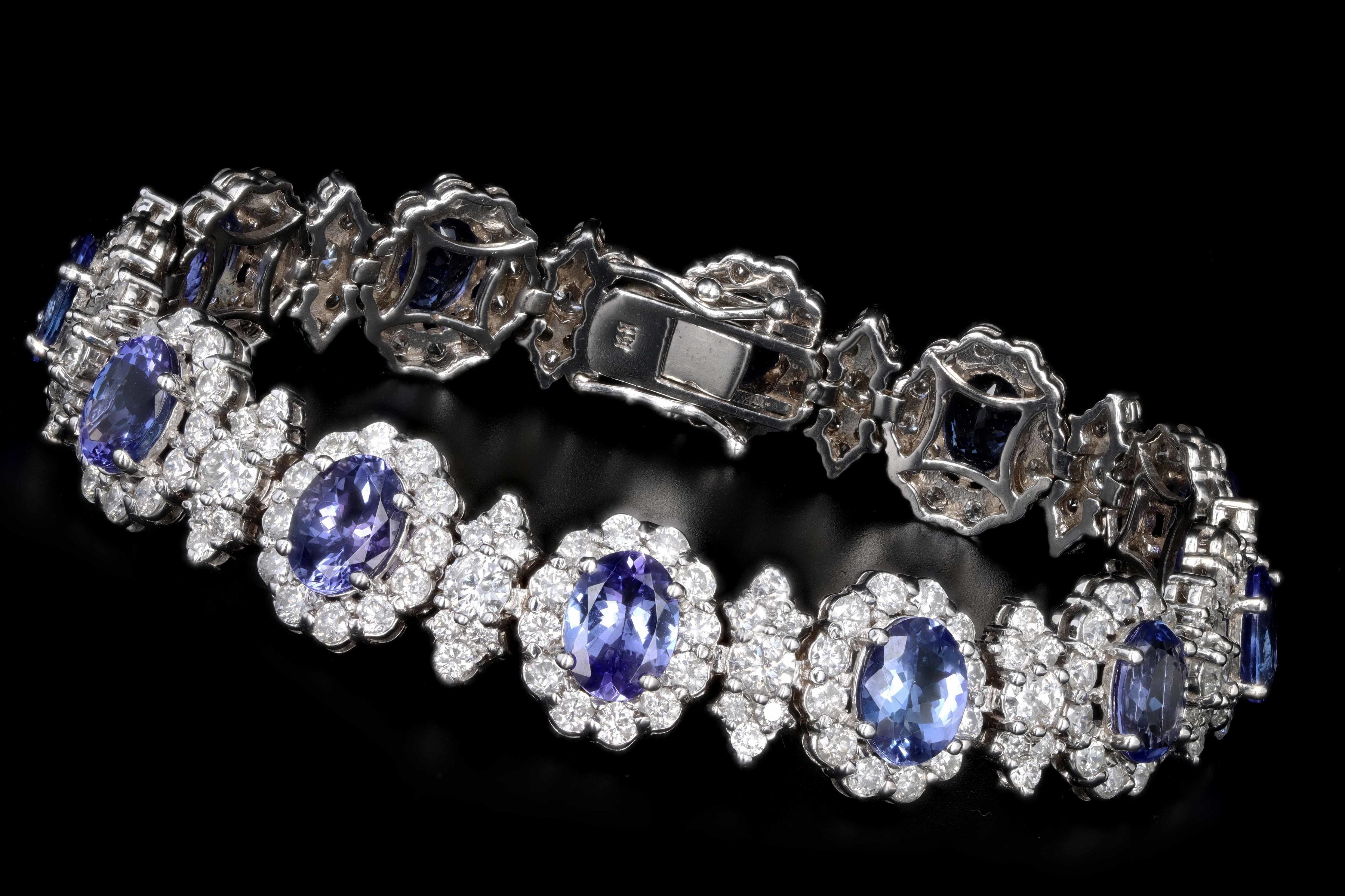 Modern 14K White Gold 12.40 Carat Tanzanite and 9.75 Carat Diamond Bracelet - Queen May