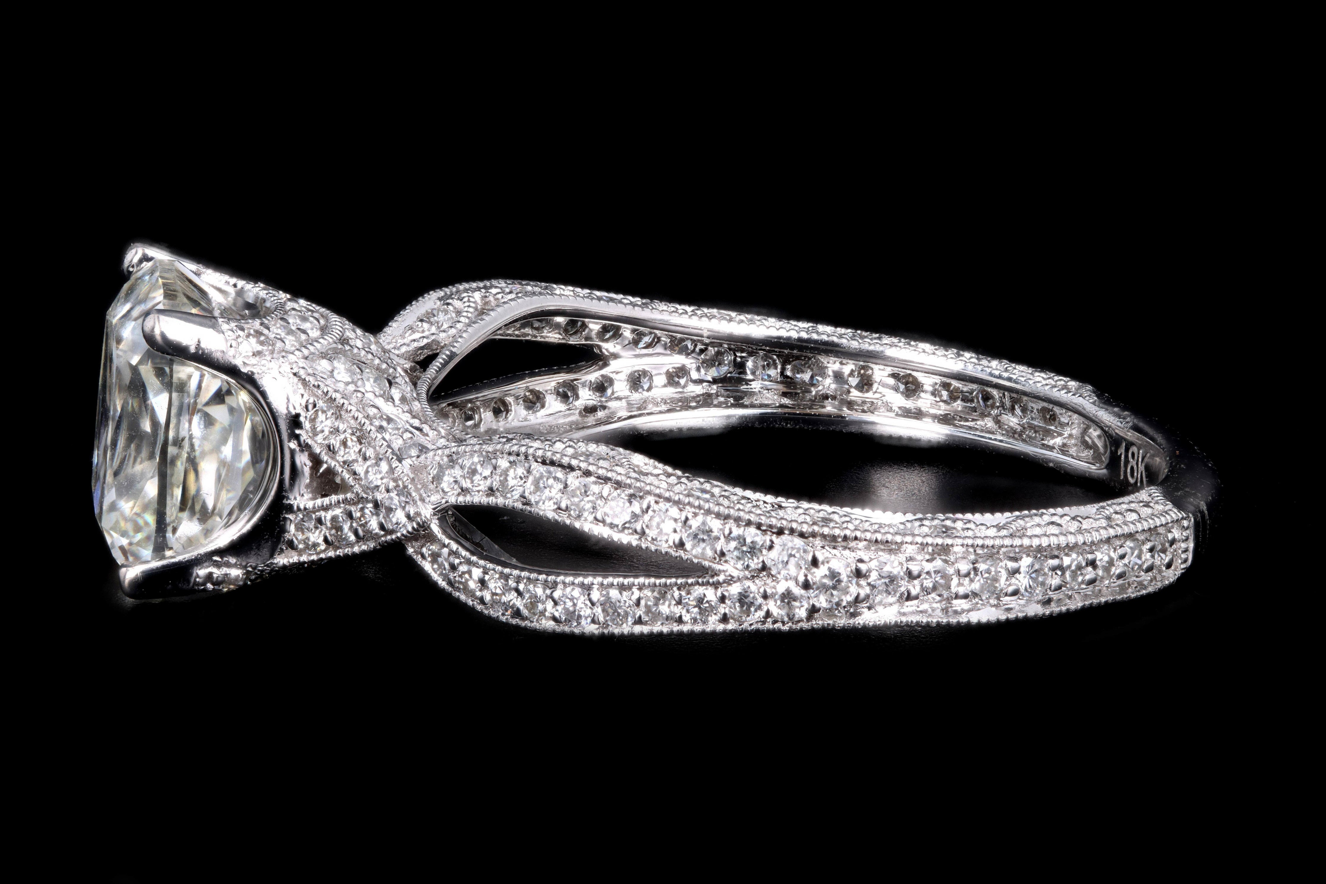 Modern 18K White Gold 1.71 Carat Cushion Cut Diamond Engagement Ring GIA Certified - Queen May