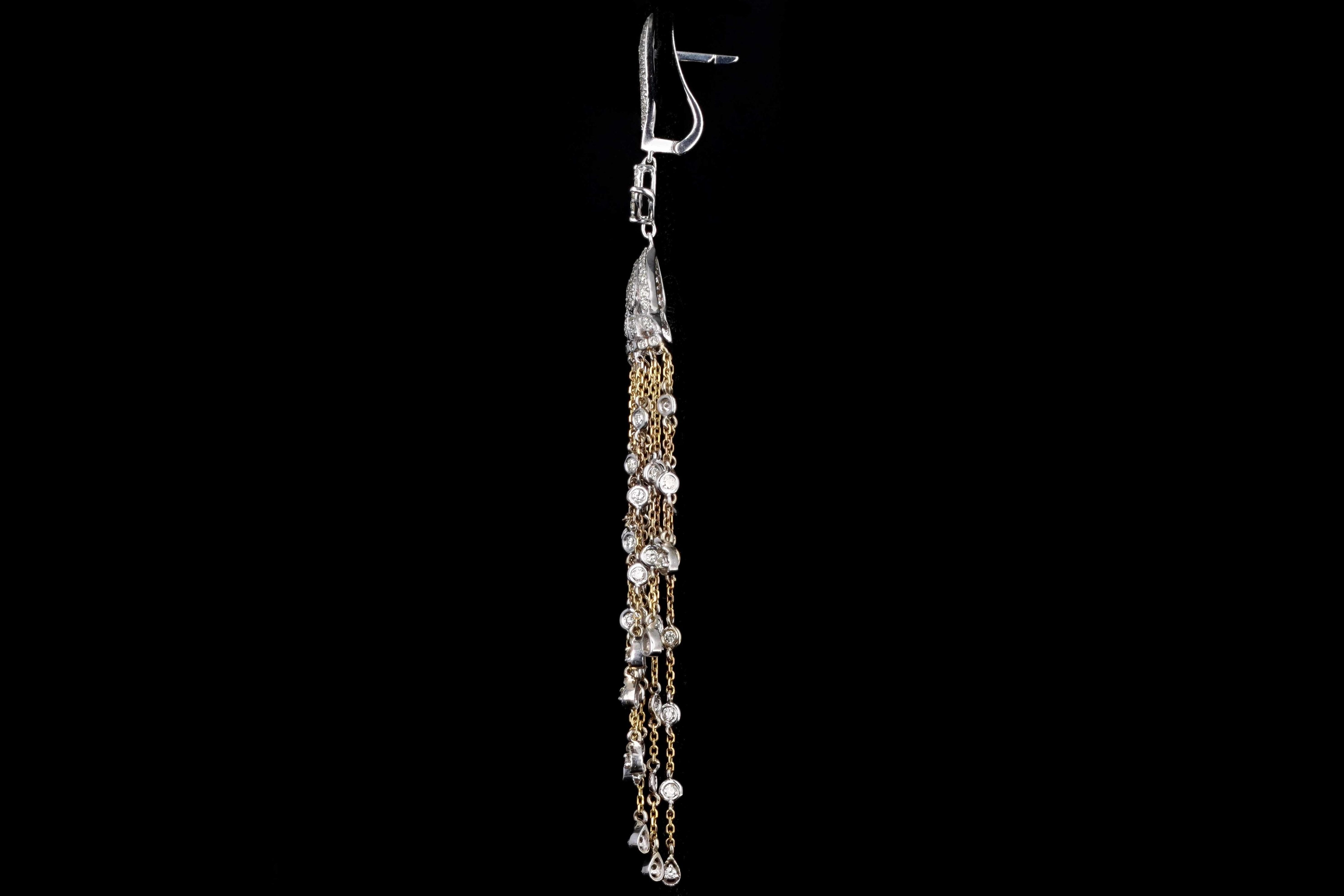 Modern 14K White and Yellow Gold 3 Carats in Total Round Diamond Dangle Earrings - Queen May