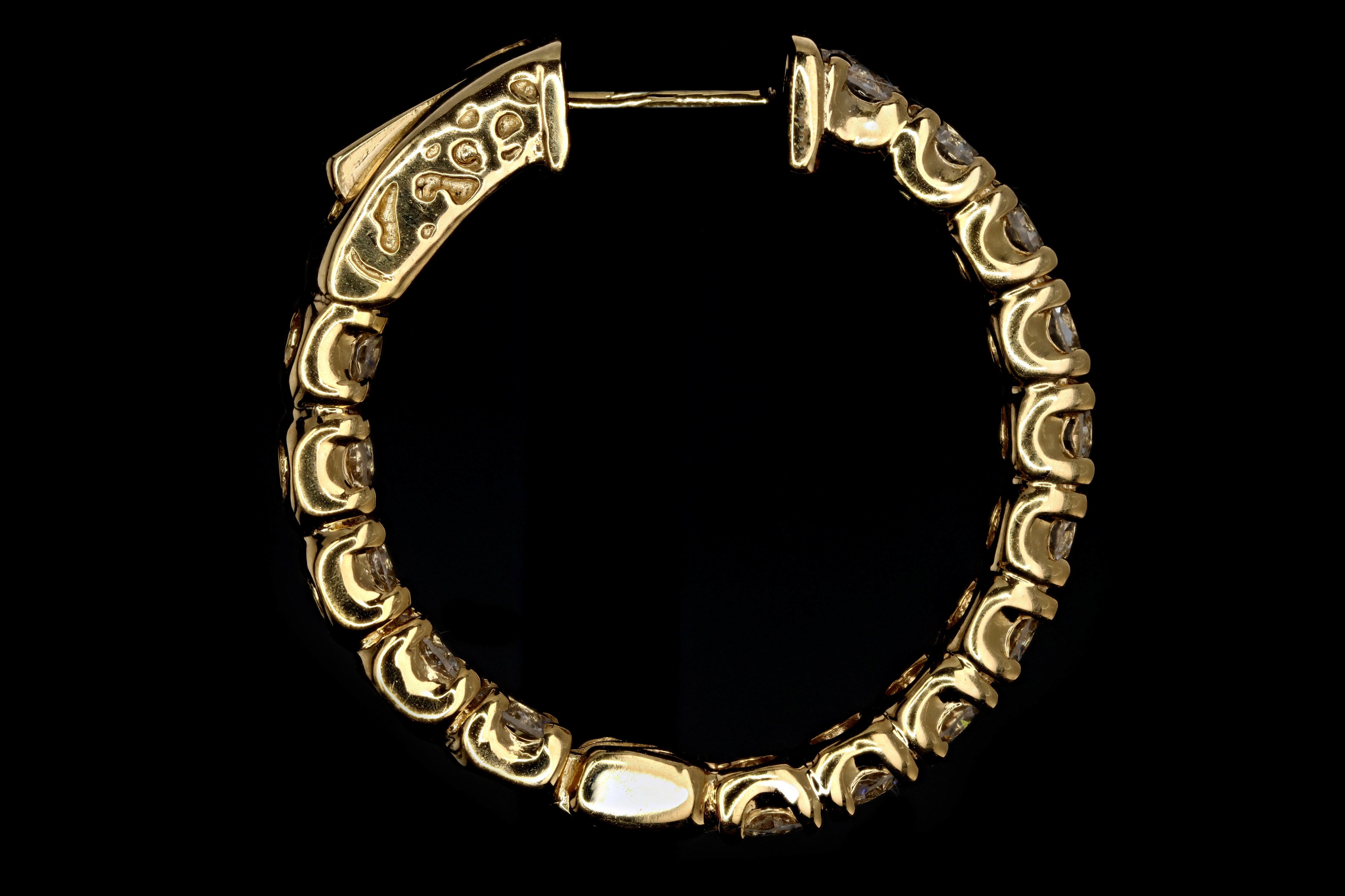 New 14K Yellow Gold 3.64 Carat Round Brilliant Diamond Hoop Earrings - Queen May