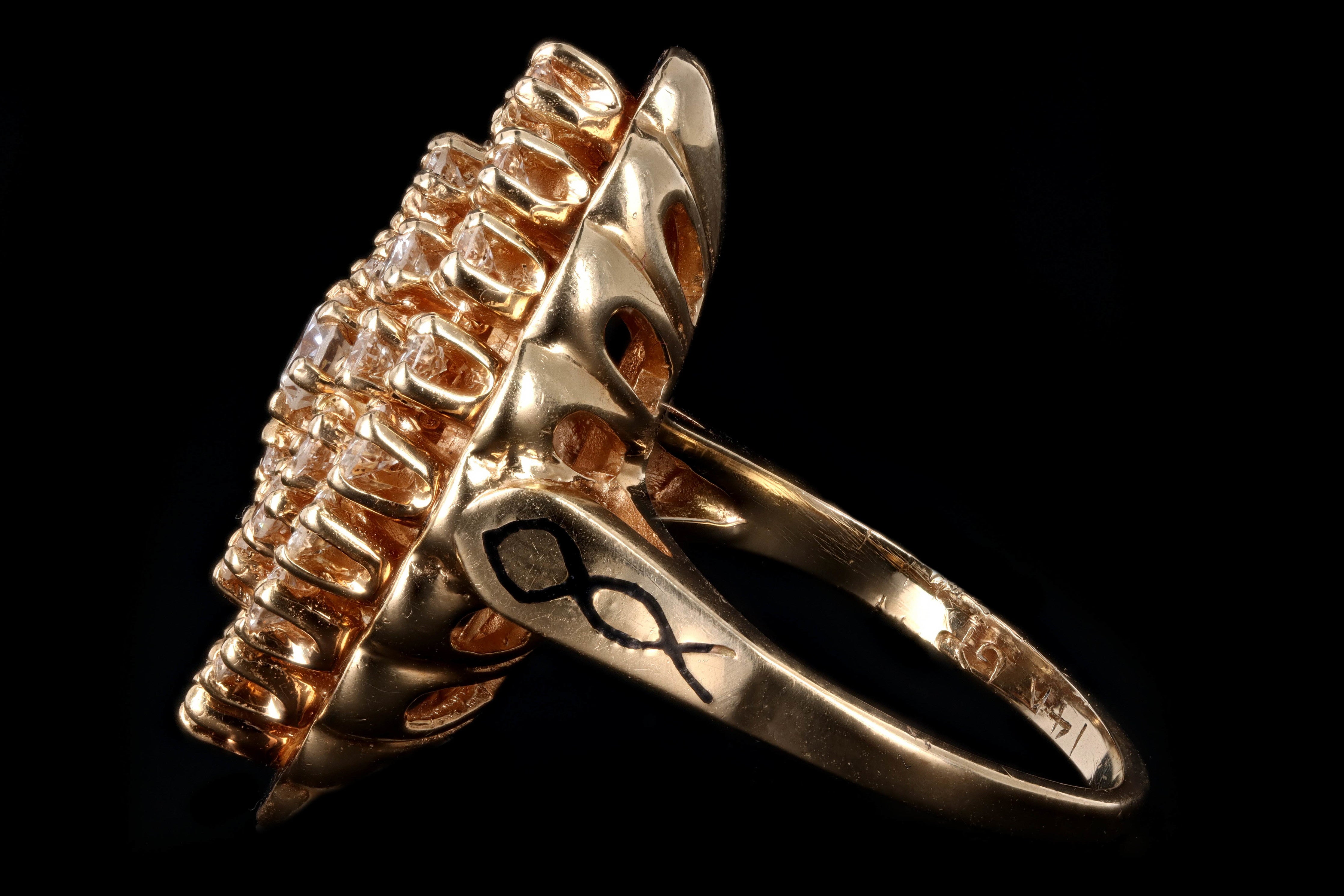 Modern Victorian Inspired 14K Yellow Gold 1.25 Carat Round Brilliant Diamond Navette Cluster Ring - Queen May