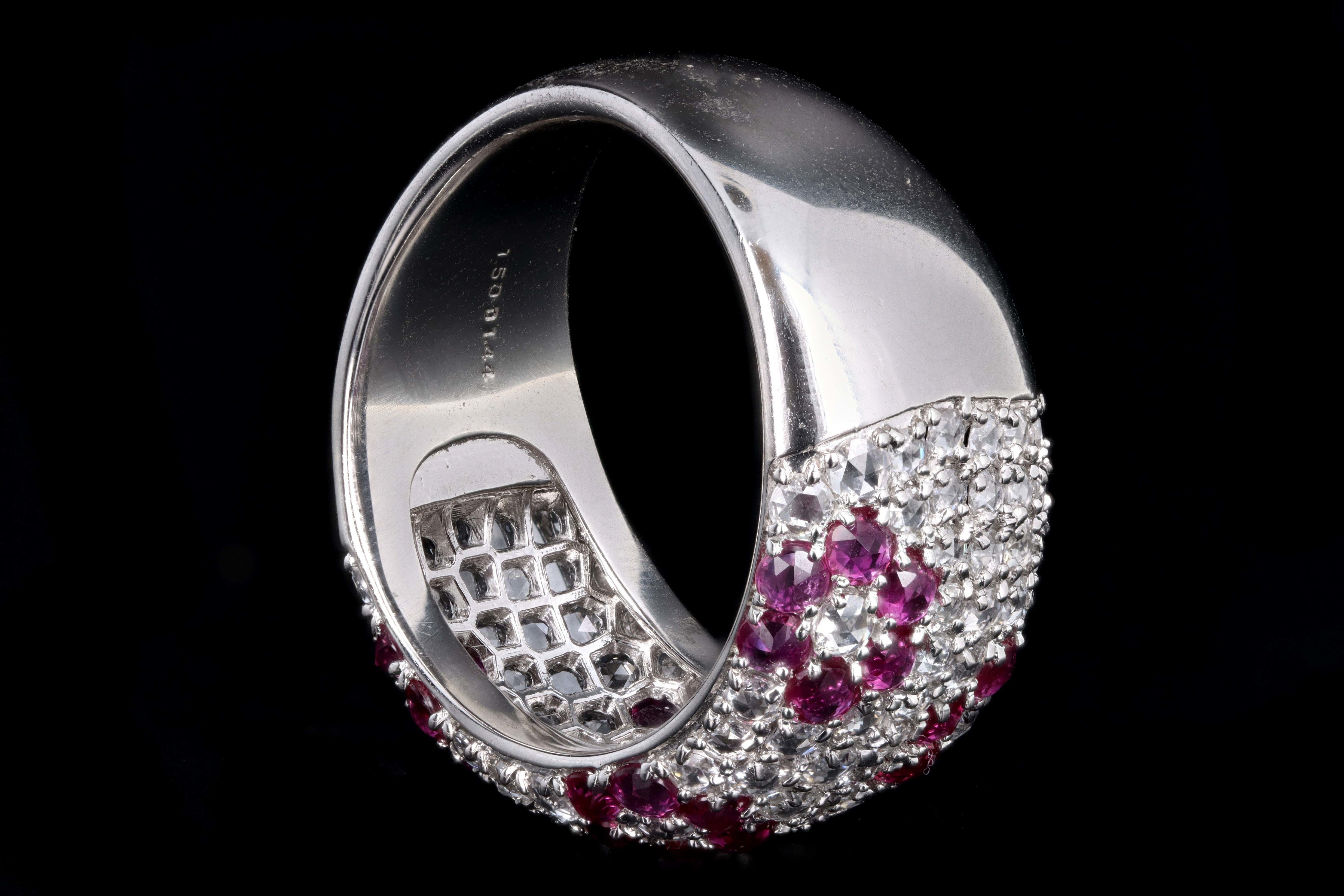 Modern Platinum Diamond and Ruby Flower Dome Ring - Queen May