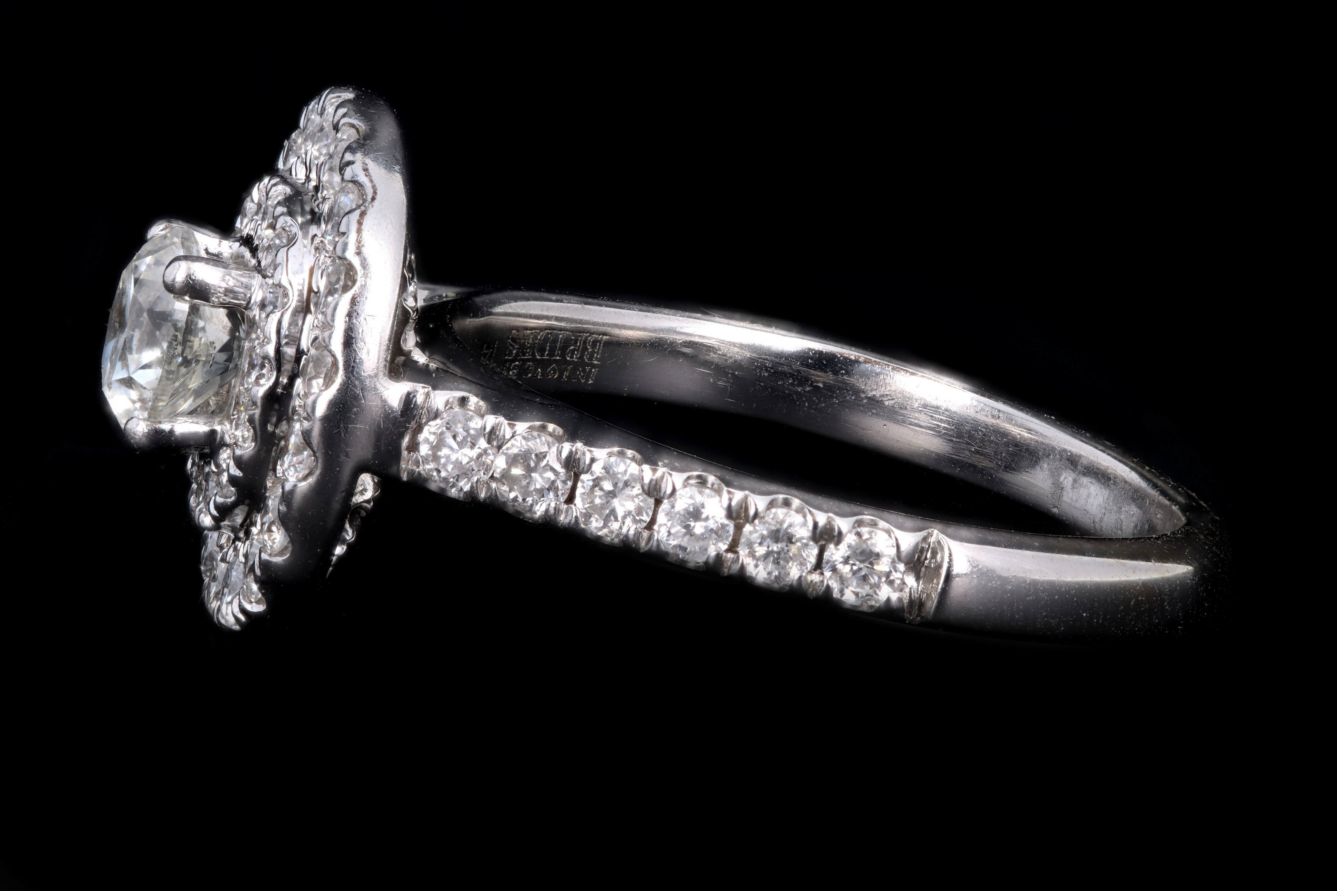 14K White Gold .35 Carat Round Brilliant Diamond Double Halo Engagement Ring - Queen May