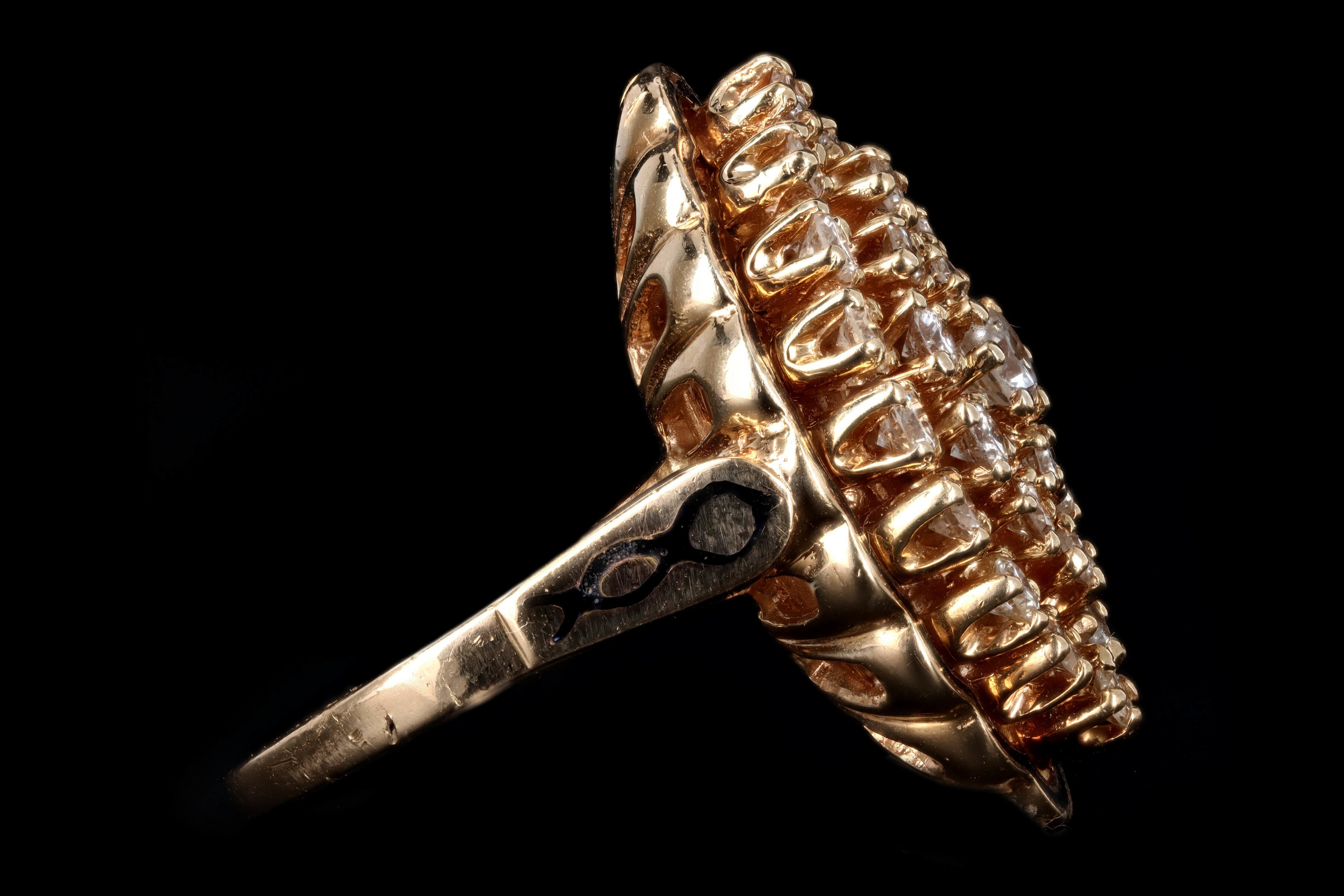 Modern Victorian Inspired 14K Yellow Gold 1.25 Carat Round Brilliant Diamond Navette Cluster Ring - Queen May
