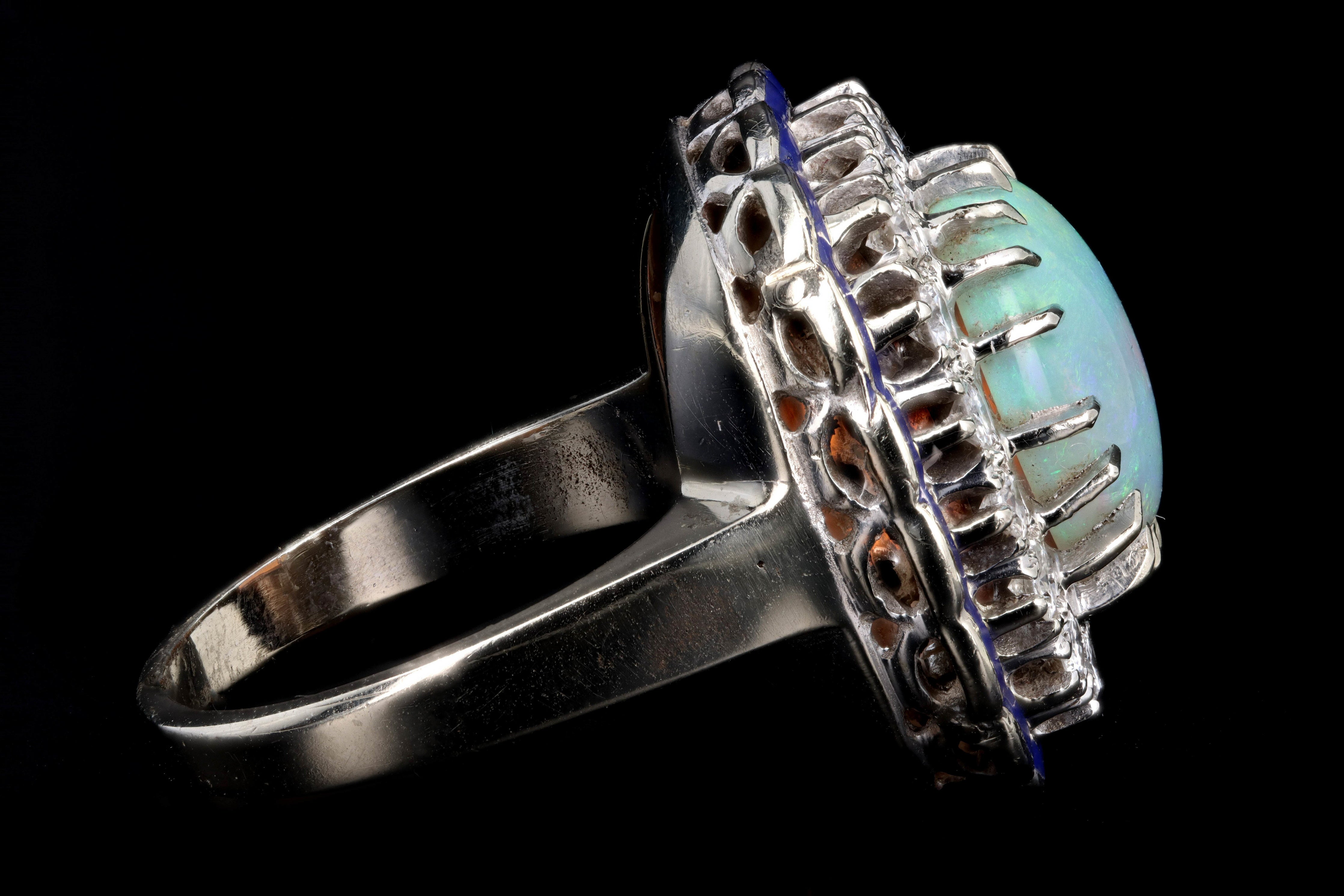 Retro 14K White Gold 3 Carat Opal & Diamond Ring - Queen May