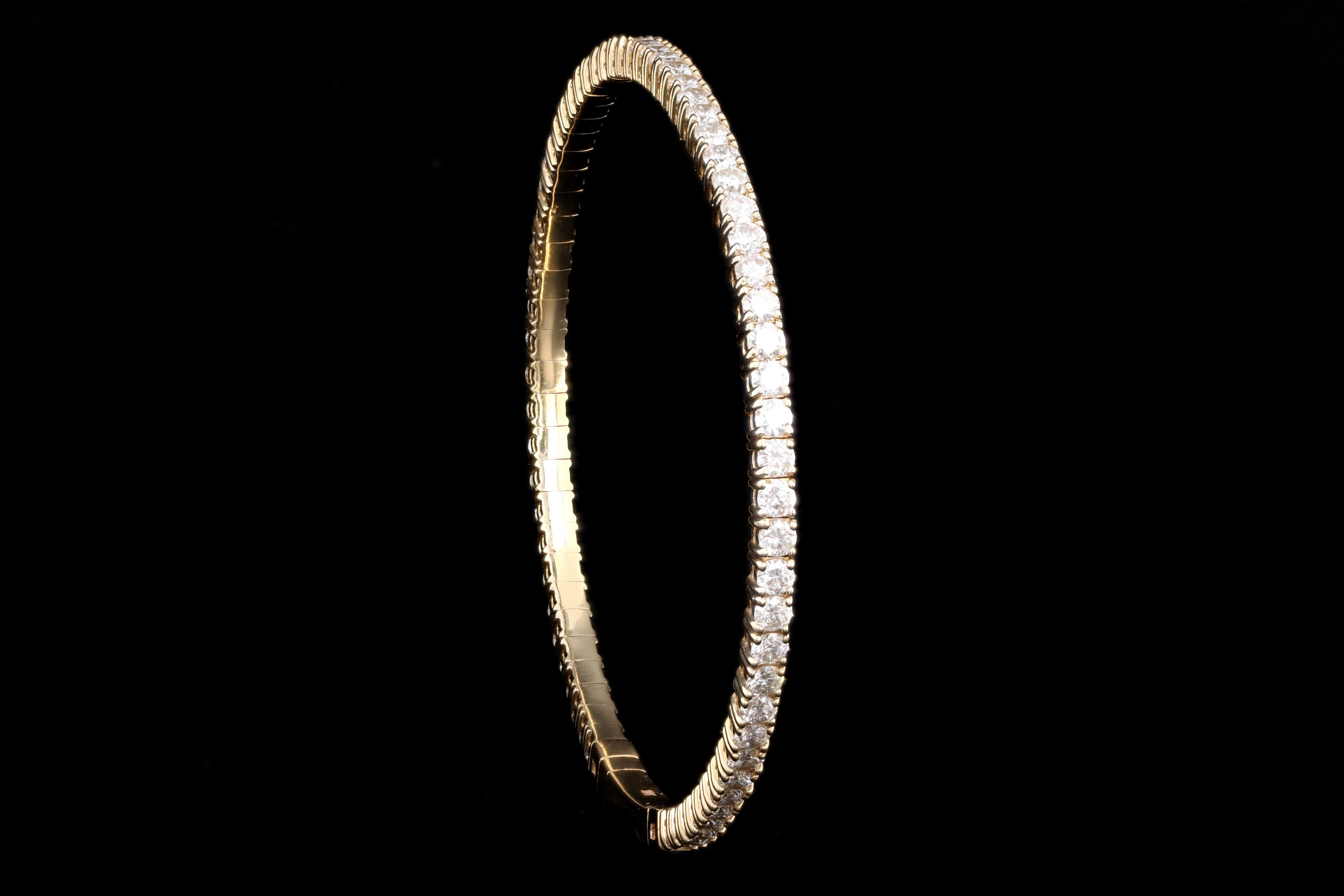 14K Gold 3.70 Carat Total Weight Round Diamond Flexible Bangle - Queen May