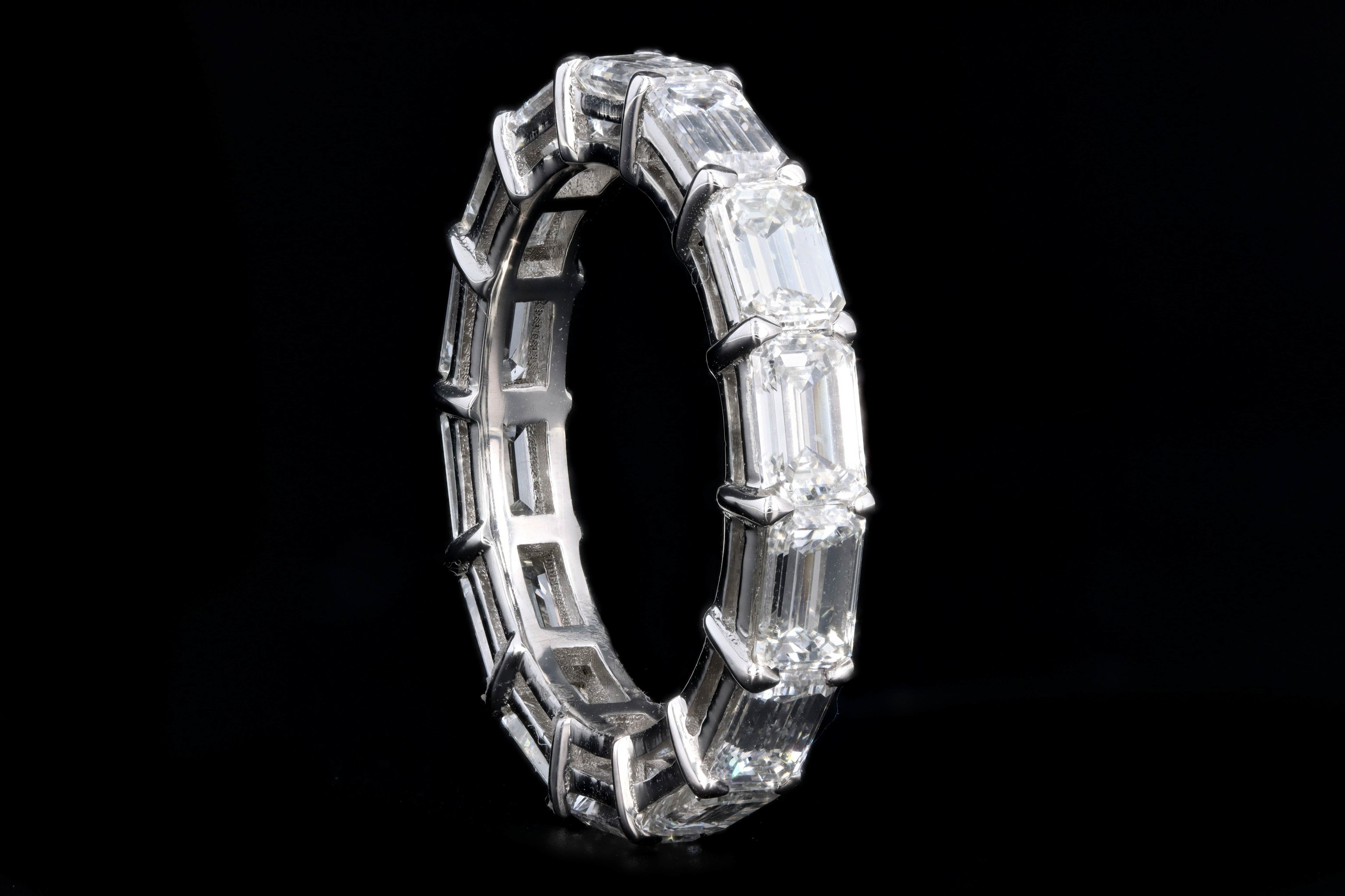 Platinum 3.81 Carat Emerald Cut Diamond Eternity Band - Queen May