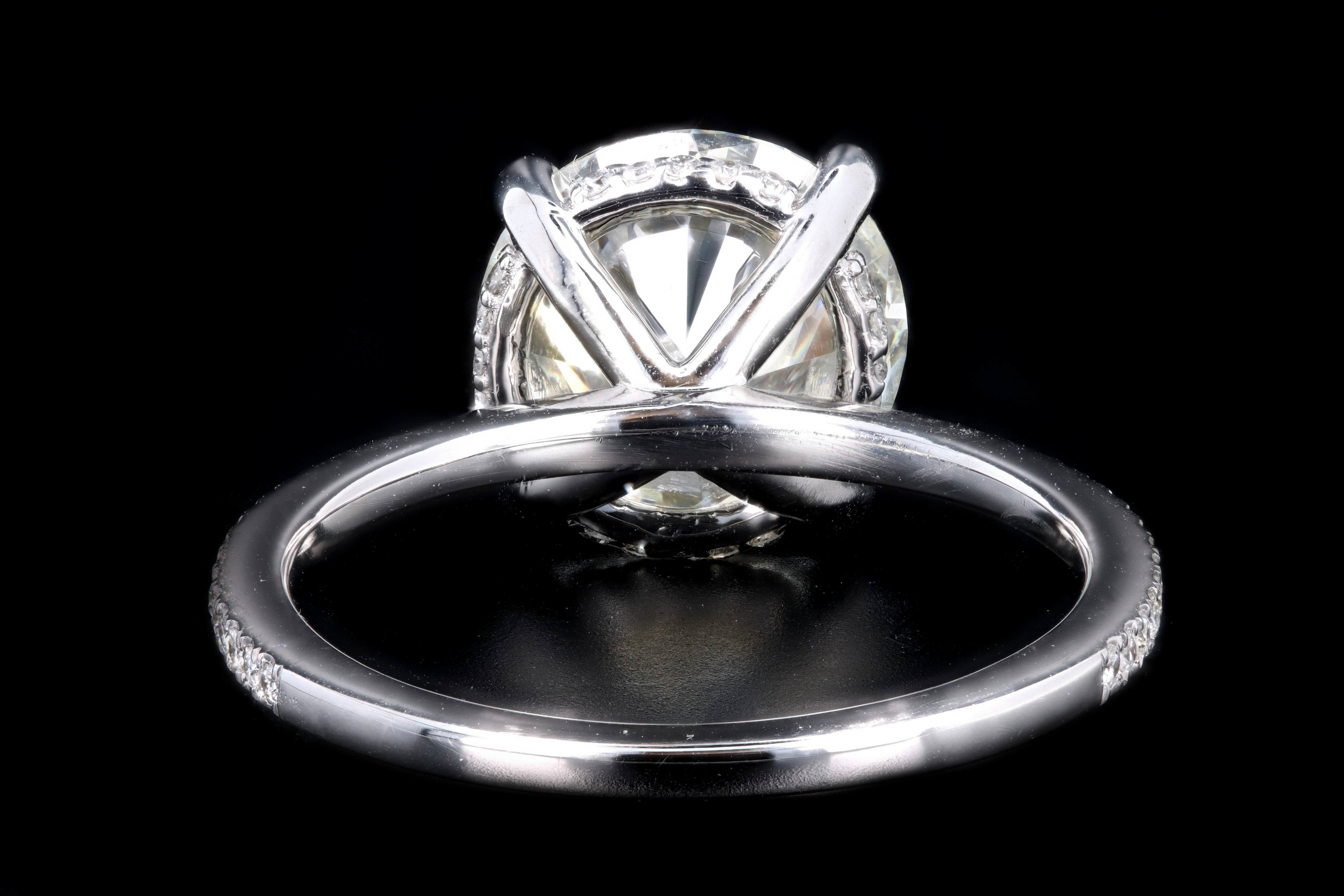 New 14K White Gold 3.51 Carat Round Brilliant Cut Diamond Engagement Ring GIA Certified - Queen May